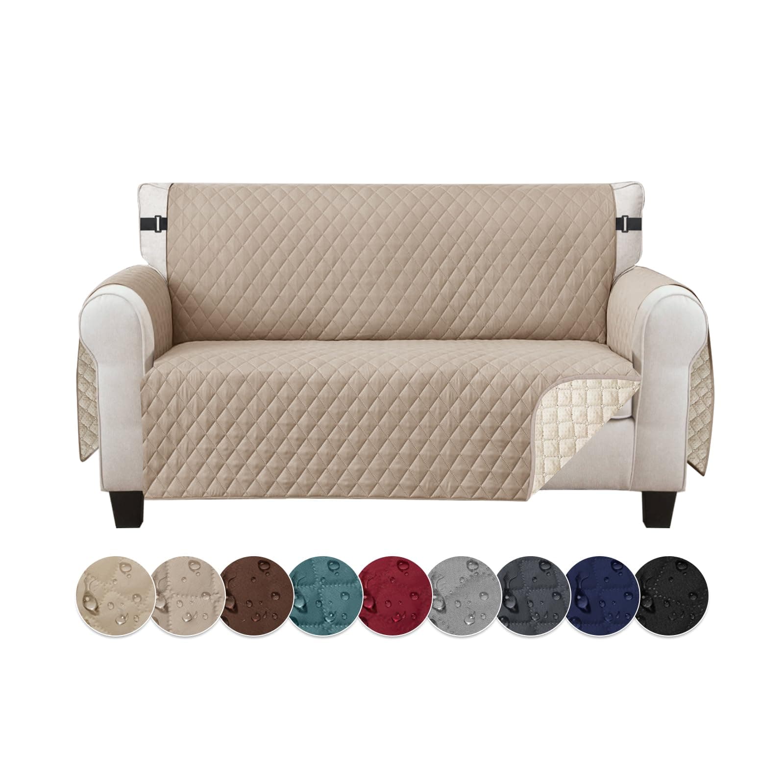 Jaotto Copridivano 2 Posti Impermeabile Copri Divano con Braccioli Fodere Copridivano Trapuntato con Tasche Laterali Copridivano Impermeabile per Animali,Cachi