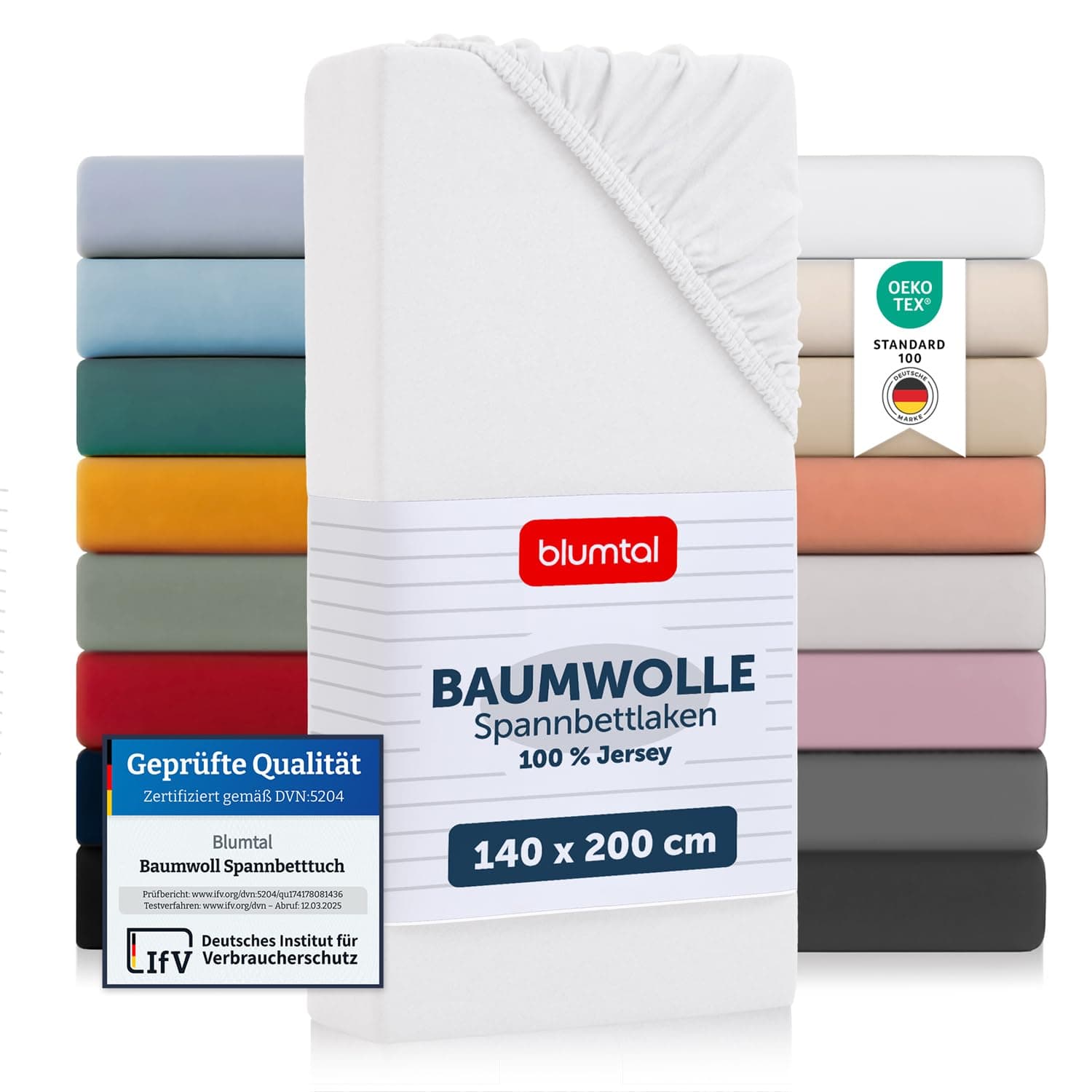 Blumtal® Basics Spannbettlaken 140x200cm Jersey - Bettlaken aus 100% Baumwolle - Oeko-TEX zertifiziertes Spannbettlaken 140x200 - Weiß