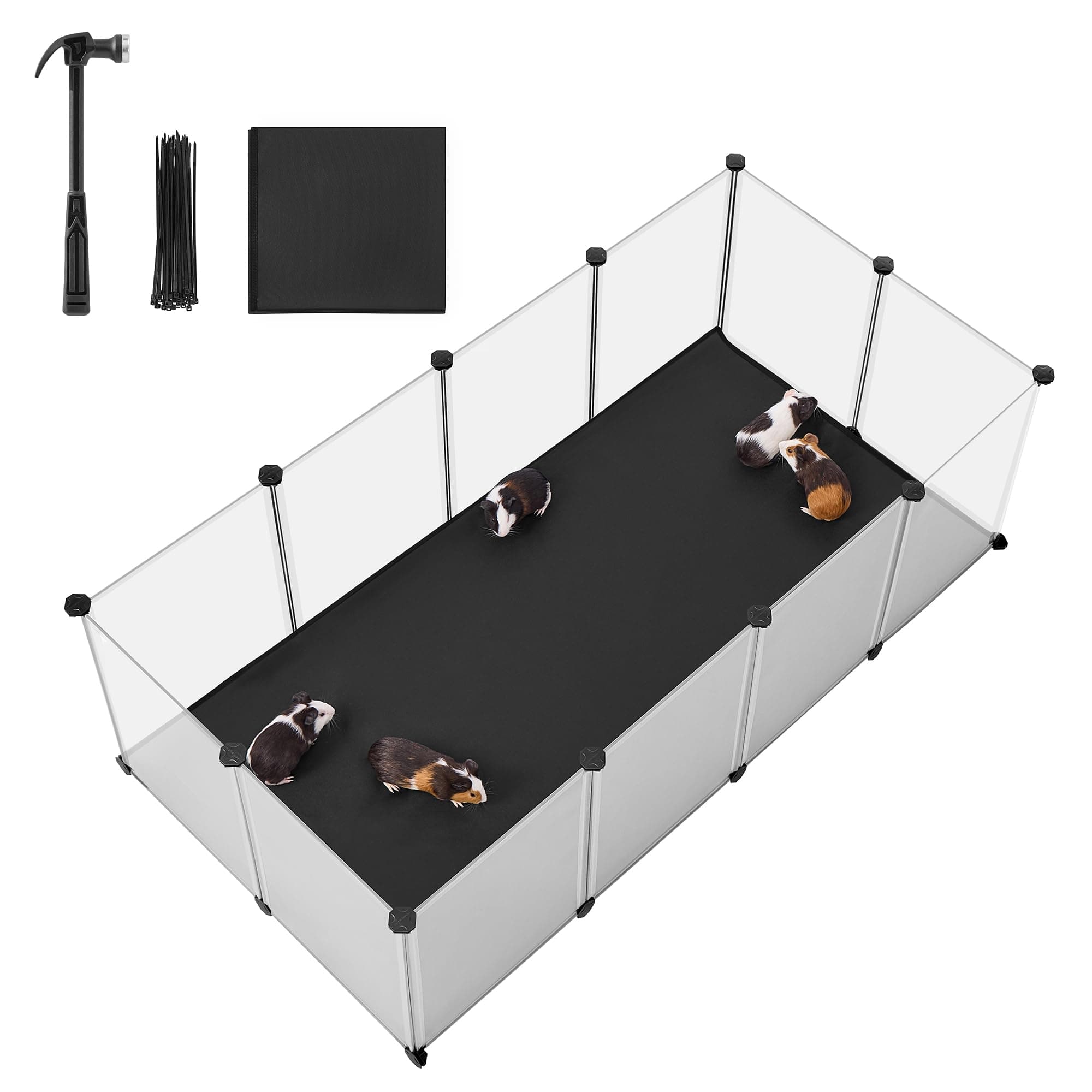 SONGMICS Kleintiergehege mit Bodenplatten, Laufstall mit Abnehmbarer und wasserfester Unterlage, Gehege für Hamster, Kaninchen, Meerschweinchen, 125 x 63 x 42 cm, weiß LPC009W01