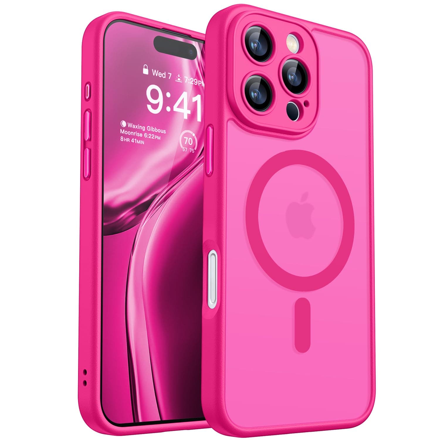 CANSHN Cover Magnetica per iPhone 16 Pro(6,3 Pollici), Compatibile con MagSafe, [Protezione Completa Della Fotocamera], Custodia Traslucida Opaca Protettiva Sottile Antiurto, Rosa Calda
