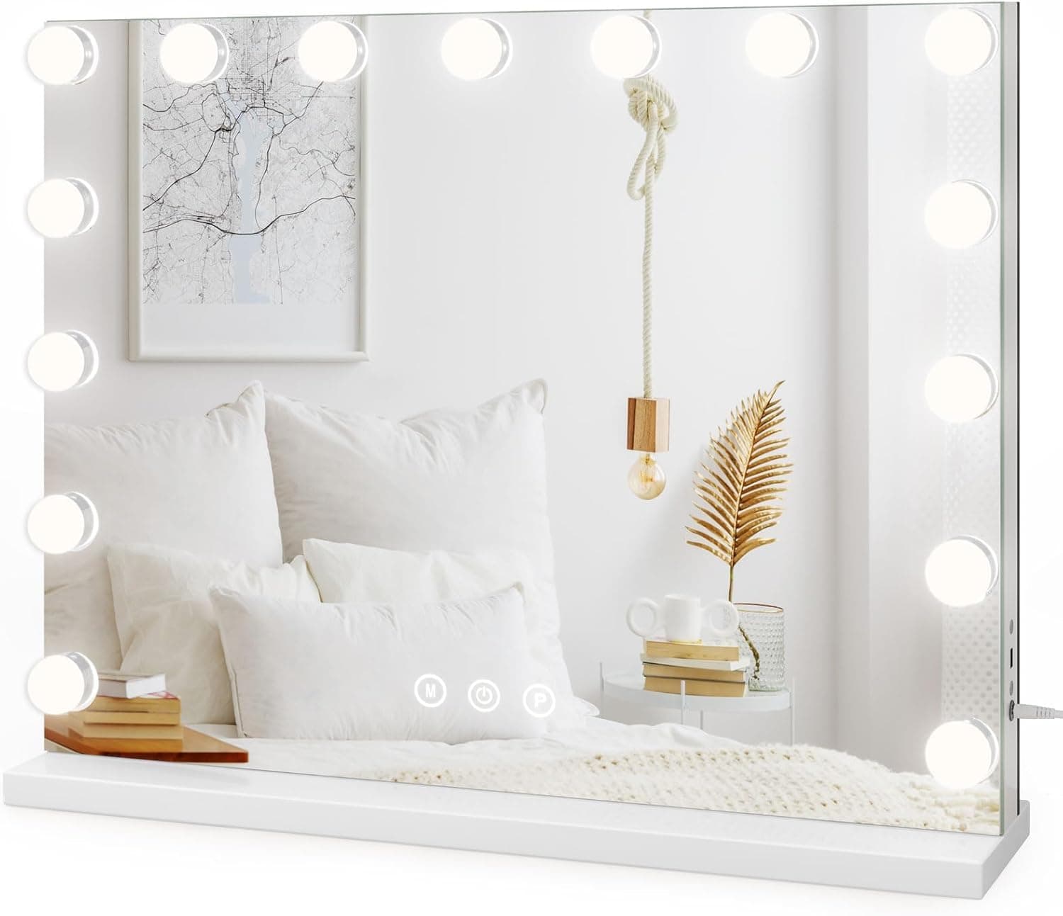 Dripex Espejo Maquillaje con Luz Grande, 58 x 45 cm, 15 Bombillas LED, Dimmables 3 Colores de Luz, con Espejo de Aumento 10X, Puerto C y B para Cargar