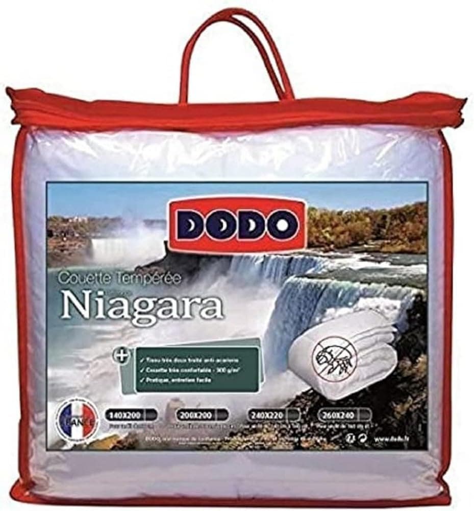DODO - Couette Tempérée Niagara 140x200 cm - Convient 1 Personne - Anti-Acariens, Douce, Confortable - Tissu 100% Coton - Garnissage 100% polyester fibre Volupt’air 300G/M2 - Lavable en Machine à 40°C
