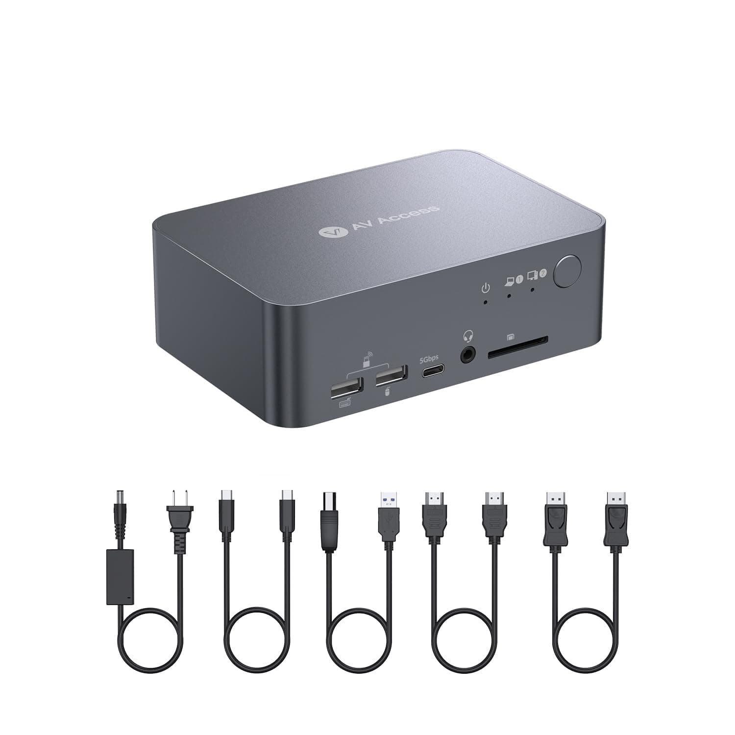 Commutateur KVM à Double écran pour Ordinateur Portable et de Bureau, Charge de Type C 60 W pour Ordinateur Portable, Ethernet, EDID, avec HDMI et DisplayPort, USB C MST Dual 4K @ 60 Hz, 1080P @ 240
