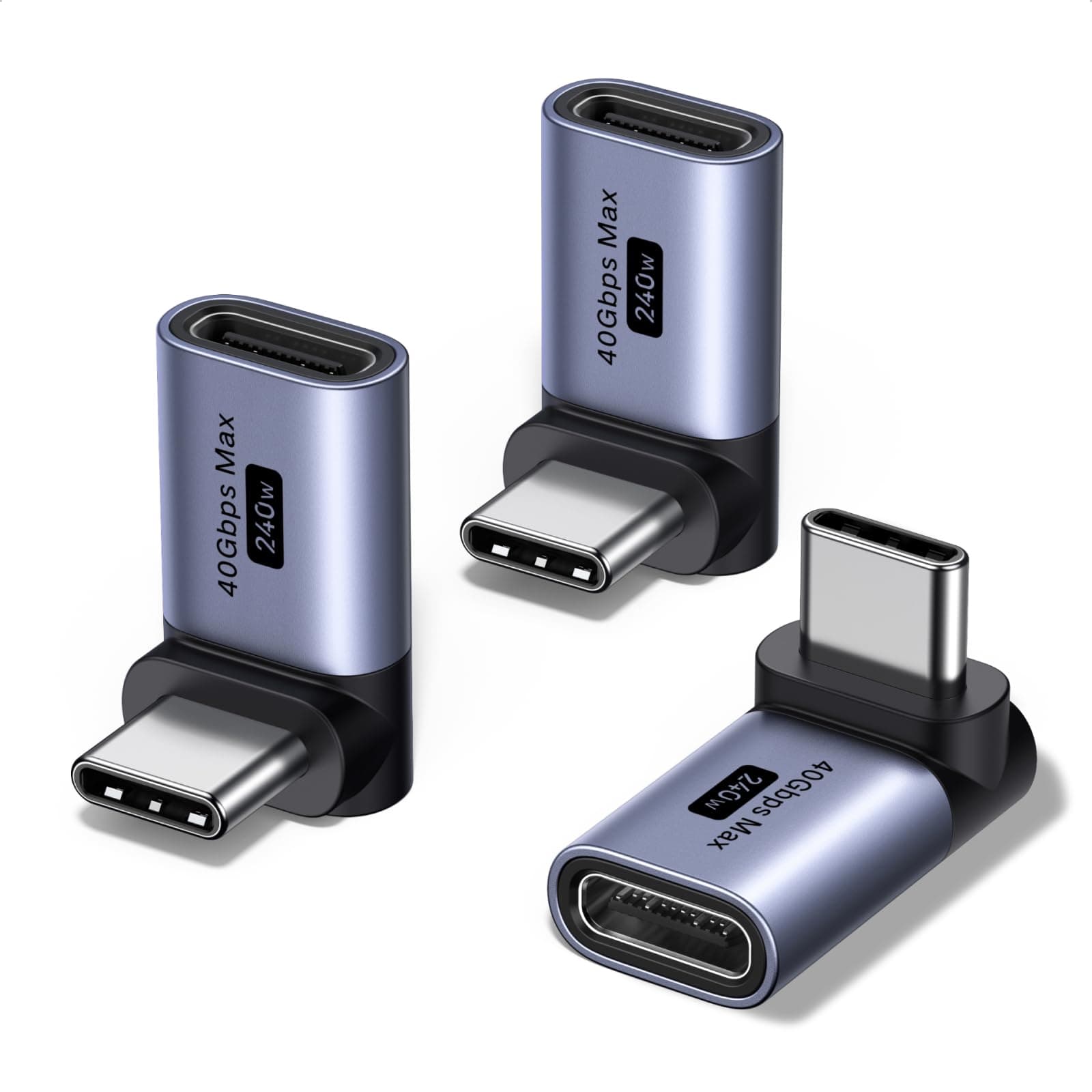 UGREEN USB C Winkel Adapter 90Grad 3 Stück,USB C Stecker auf Buchse, Max.40Gbps Datenübertragung,240W Schnellladeadapter,8K@60Hz Typ C Adapter für Steam Deck Laptop Tablet Handy Spielkonsole usw.