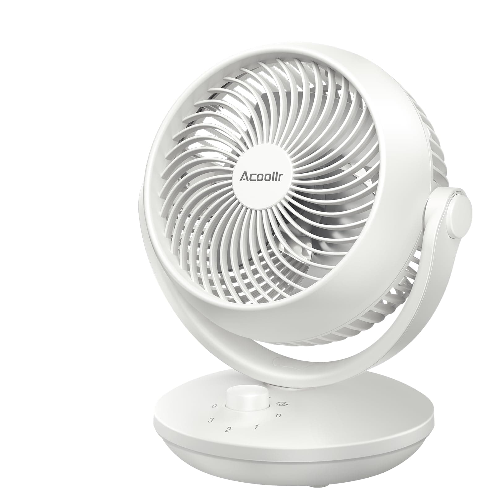 Acoolir Ventilatore da Tavolo, Ventilatore Silenzioso 24 dB, Doppia Oscillazione 70° Orizzontale e 100° Verticale, 3 Velocità, Ventilatore Portatile per Camera Soggiorno Ufficio, Bianco Grigio