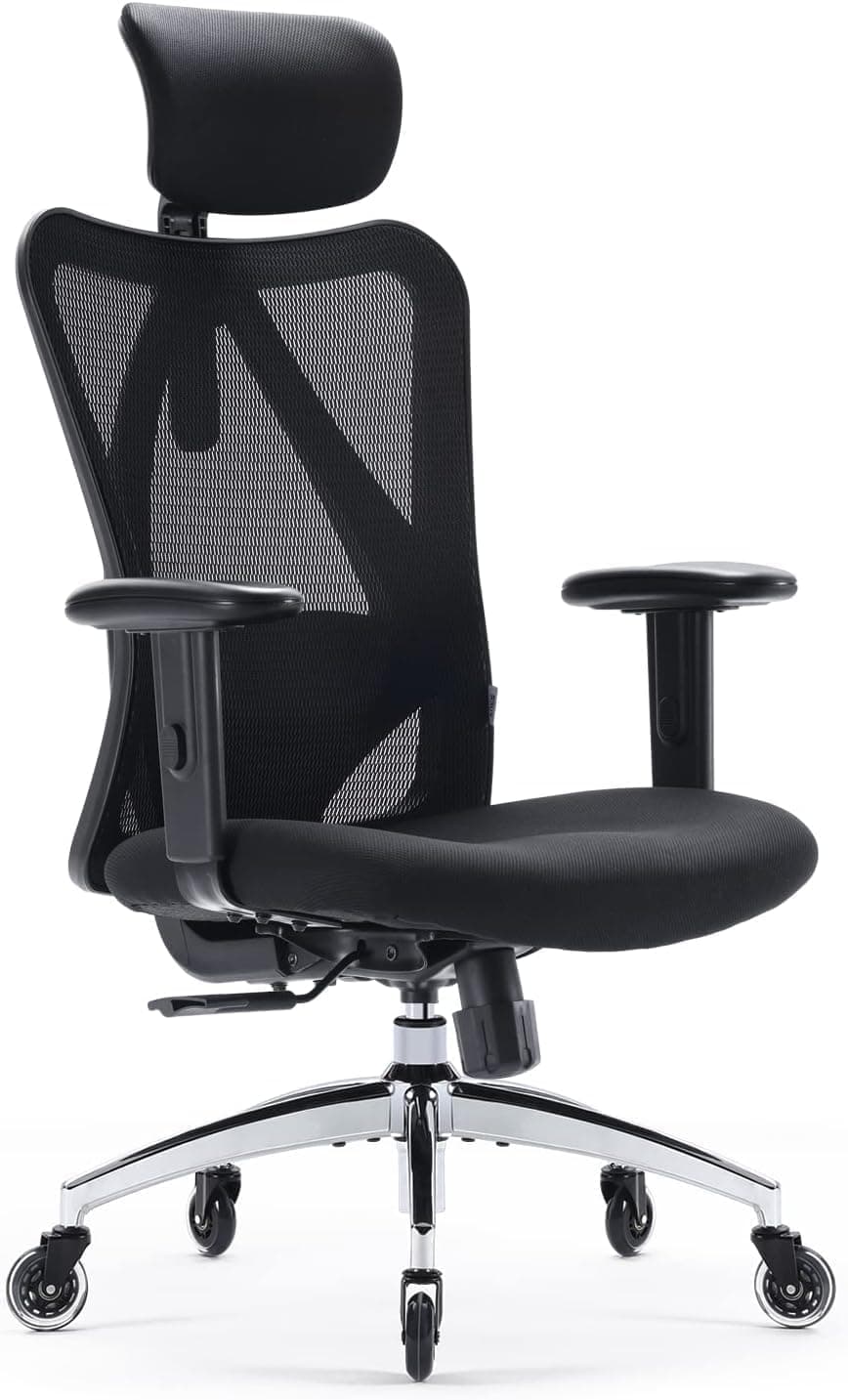 SIHOO M18 Sedia Ufficio Ergonómica, Supporto Lombare Regolabile, 150Kg,Nero | Ruote a Lama, Poggiatesta Regolabile, Schienale Alto in Rete Traspirante, Cuscino Ampio, Braccioli 2D, Blocco Inclinazione