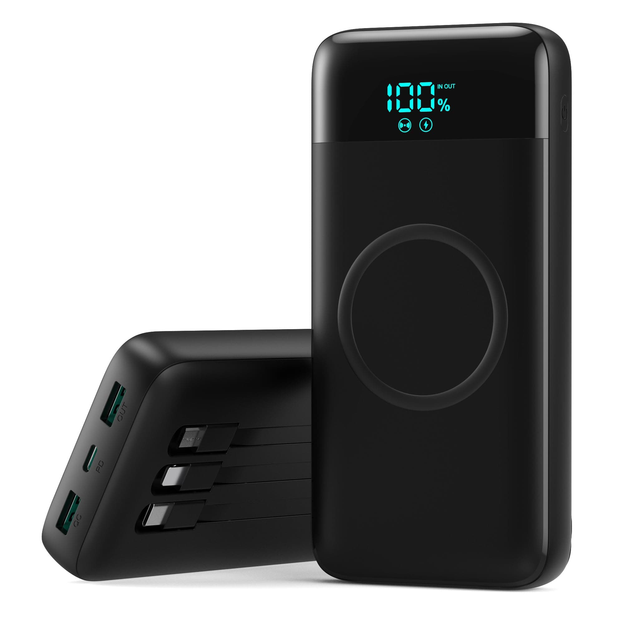 Batterie Externe sans Fil 26800mAh, 7 en 1 Powerbank Fast Charging avec 3 Ports et 3 câbles, 25W PD3.0+QC4.0 Chargeur Externe Portable avec écran LCD Compatible avec iPhone Huawei Samsung Xiaomi