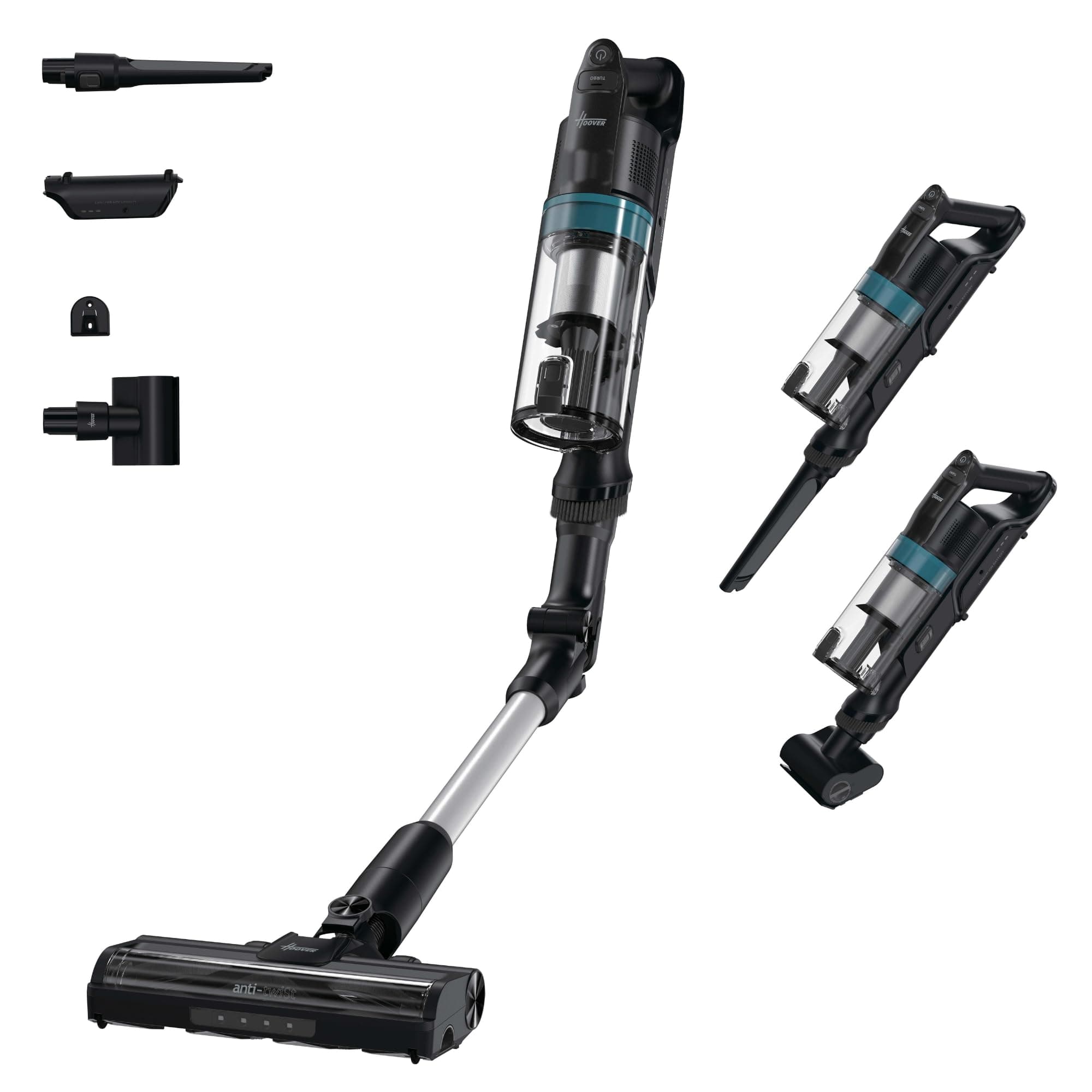 Hoover HF1 Plus con Tubo Flex, Scopa Elettrica Senza Fili con Modalità Turbo, Spazzola All Floor con Tecnologia Anti-Twist, Autonomia 45min, Quick Park&Go, Luci LED, Mini Turbo Spazzola [HF1PZ10PX]
