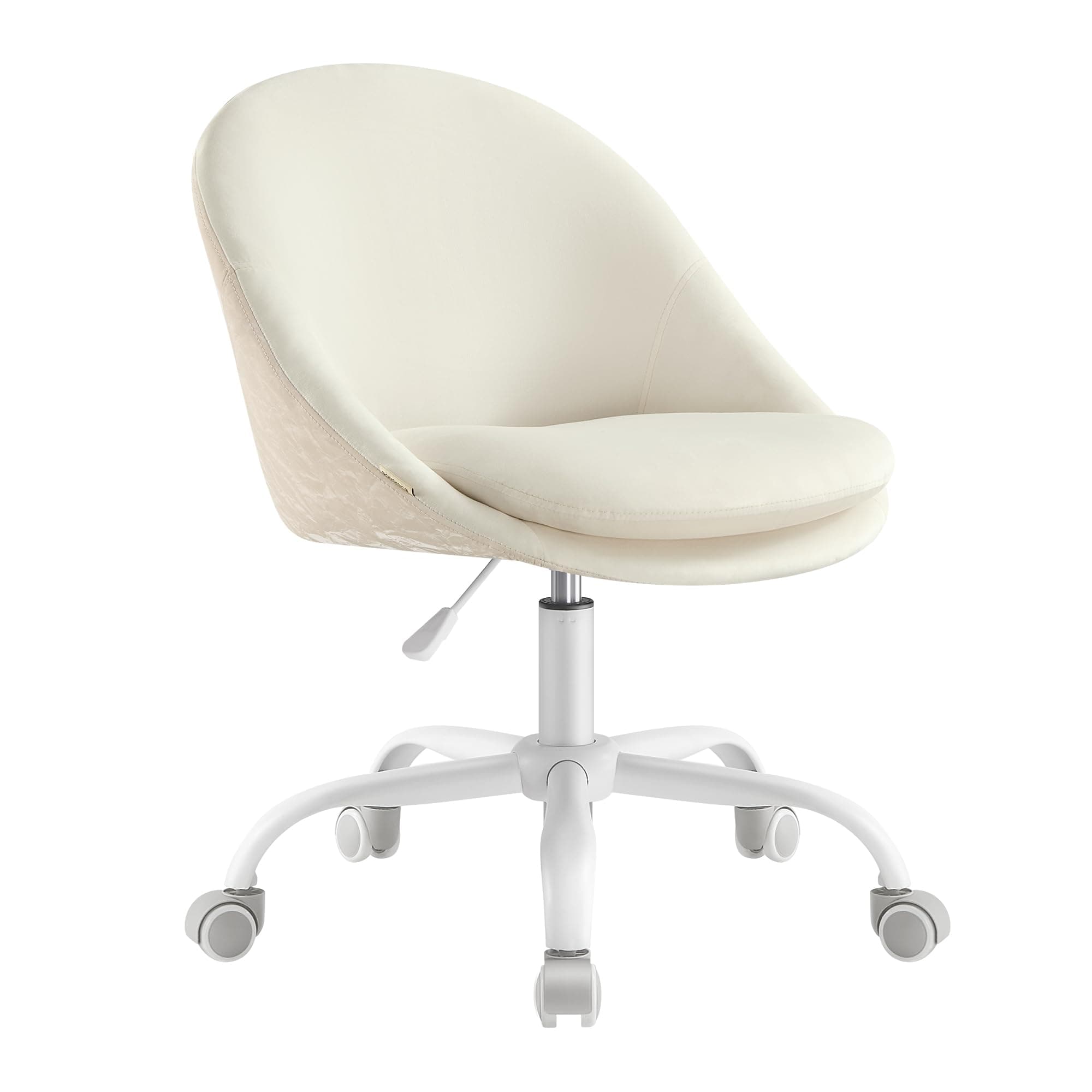 SONGMICS Silla de Oficina en Casa, Silla Giratoria con Parte Frontal de Terciopelo, Sillón de Escritorio, Acolchada con Espuma, Altura Ajustable, para Estudio, Dormitorio, Blanco Crema OBG020WD01