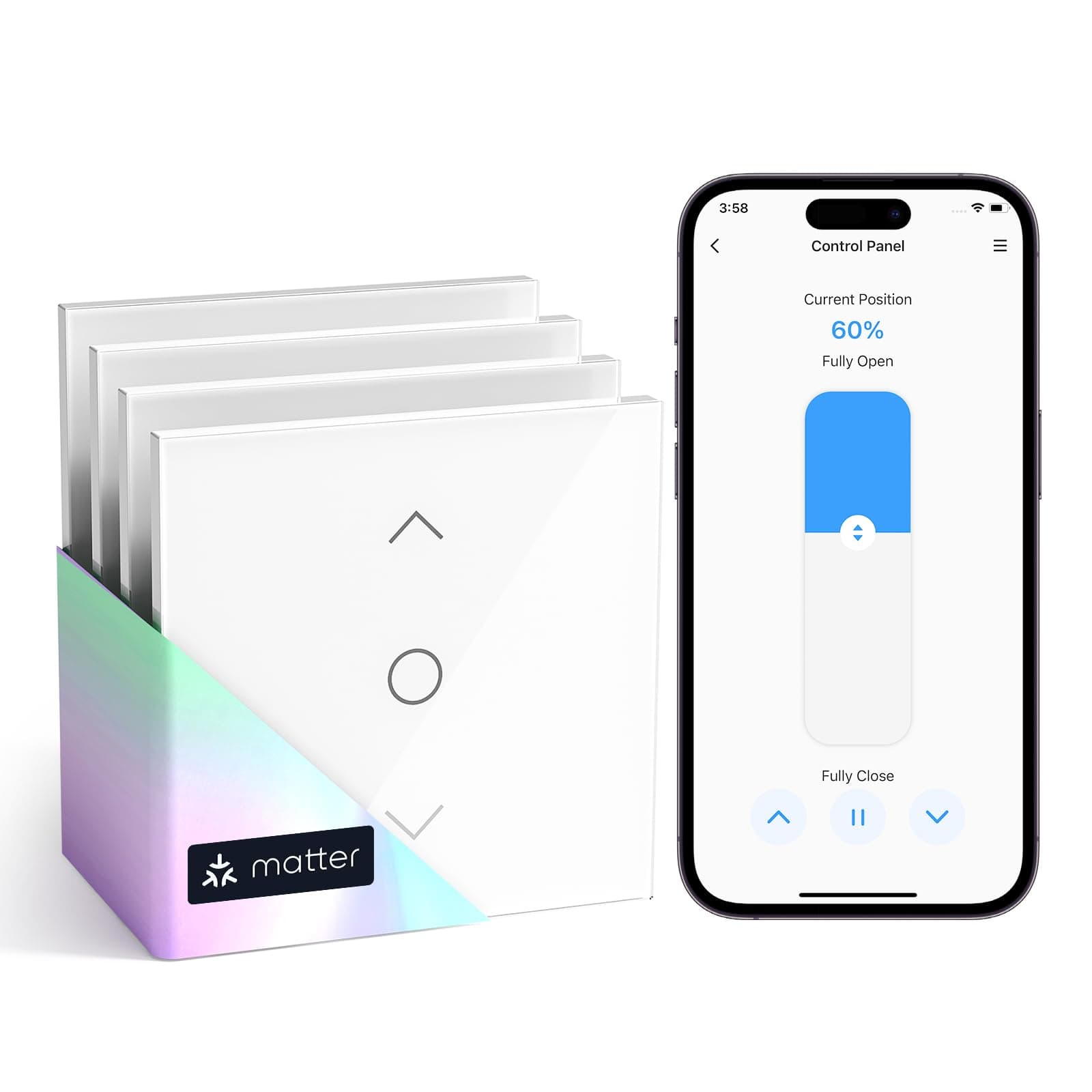 meross Matter Interruptor Persiana WiFi 80x80mm, Compatible HomeKit/Alexa/Google, Control Porcentaje/Voz/App/Programación, Control Local sin Internet, Respuesta Milisegundos (Necesita Neutro)