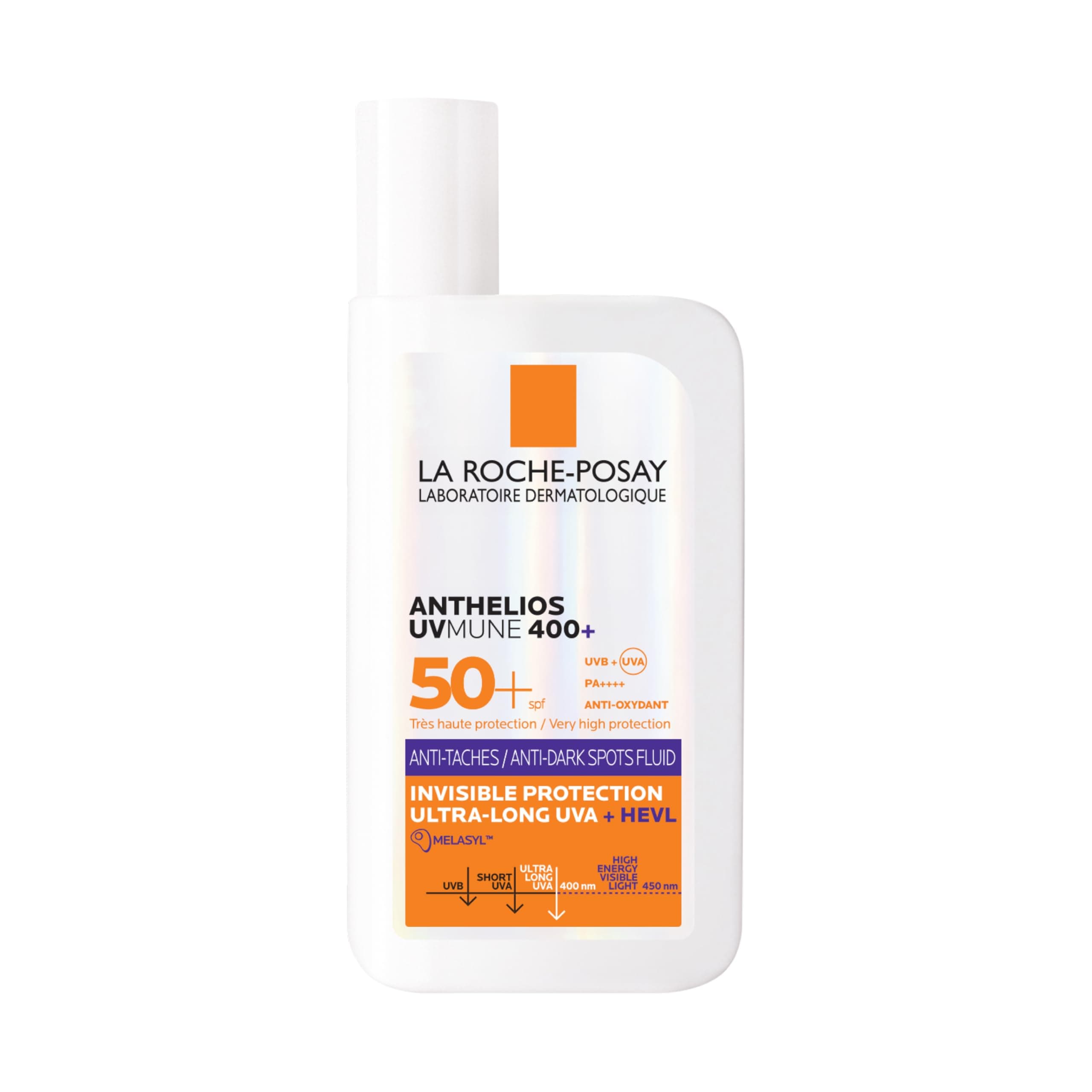 La Roche-Posay Protector Solar Anti-Manchas SPF 50+, Fórmula con Mexoryl 400, Fluido Invisible, Anthelios UV-MUNE 400, 50 ml