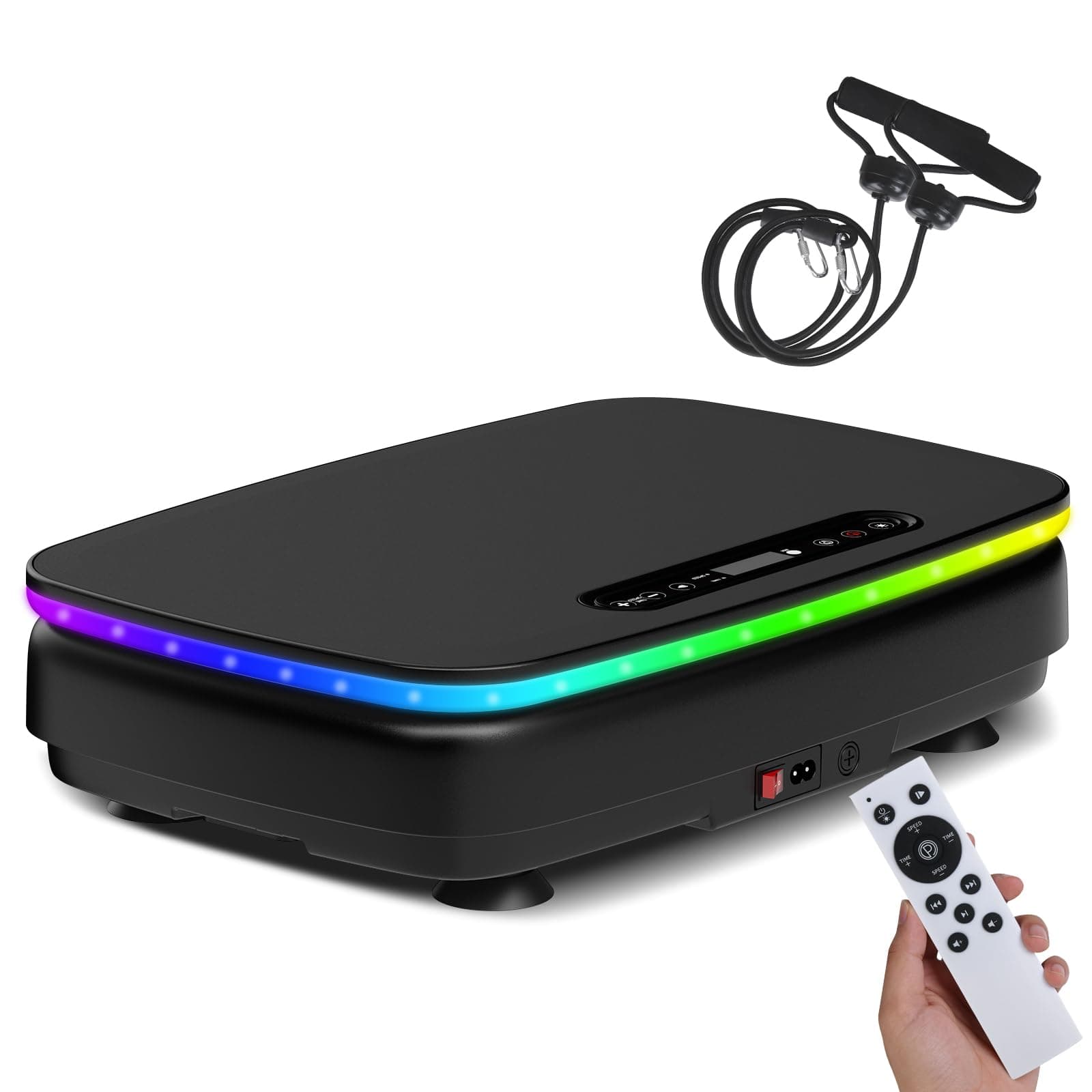 DH FitLife Plataforma Vibratoria Silenciosa y Estable para Casa, 0–99 Niveles, 9 Programas Automáticos, Sin Impacto con Ventosas Antideslizantes, Bluetooth, Bandas y Mando, 150 kg