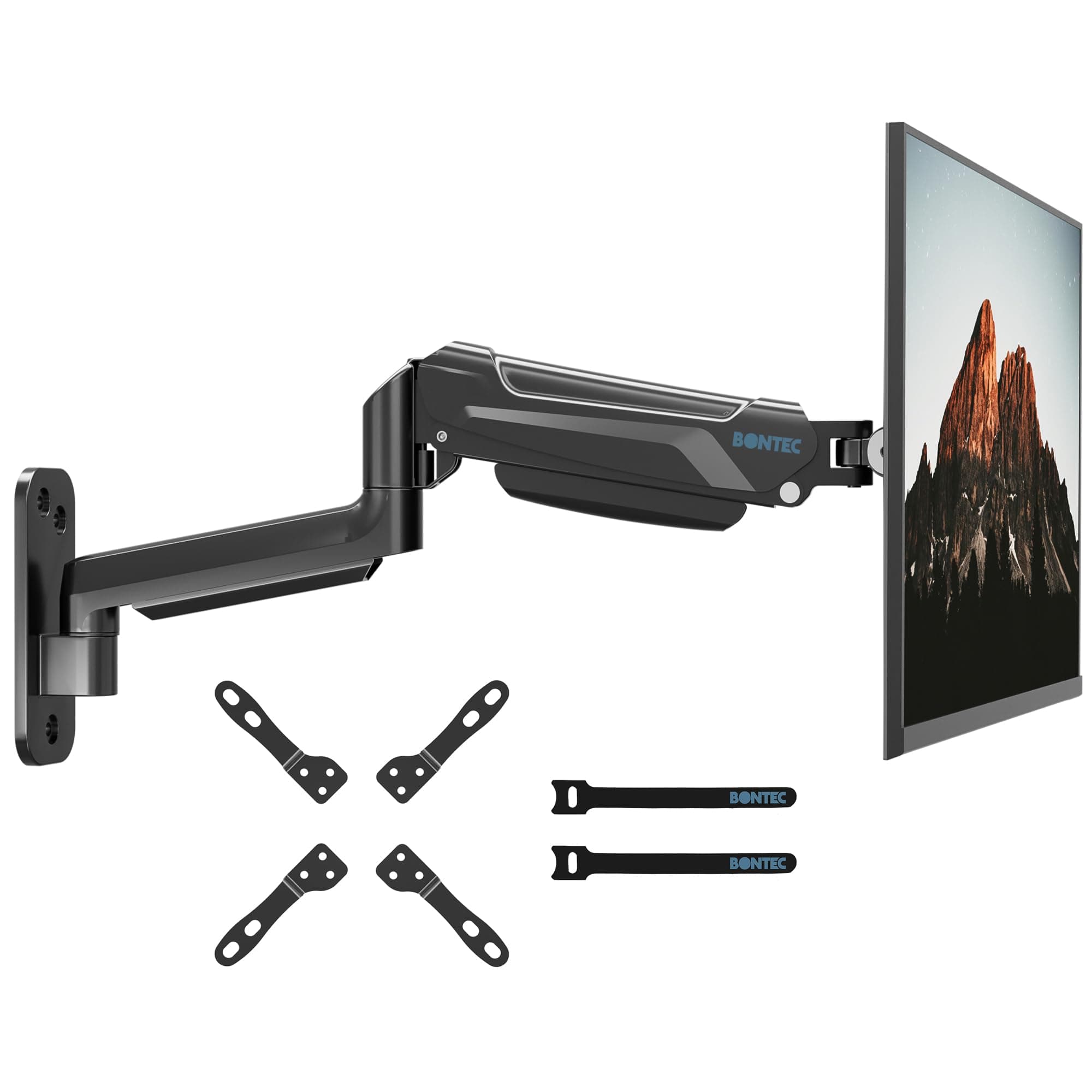 BONTEC Support Ecran PC Mural a Ressort a Gaz, Bras Ecran PC 13 a 42 Pouces 9 kg, Bras Articule Ecran PC Reglable Hauteur, Rotation 360 deg, Pivot 180 deg, Inclinaison 90 deg, VESA Jusqua 200x200