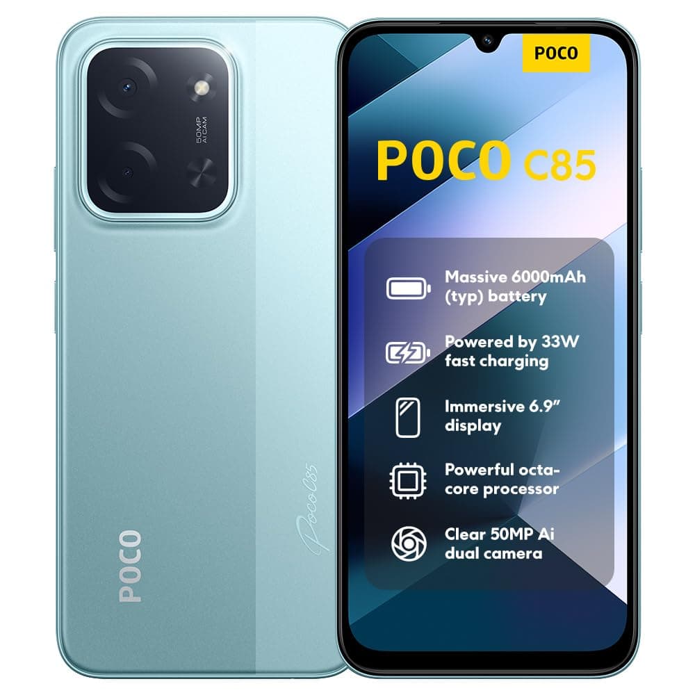 XIAOMI Poco C85, Smartphone 6+128GB, 6,9" 120Hz Display 7,99mm Design, MediaTek Helio G81-Ultra Octa-Core, 50MP AI-Zweifach-Kamera, 6000mAh, Green, Ladegerät Nicht im Lieferumfang enthalten
