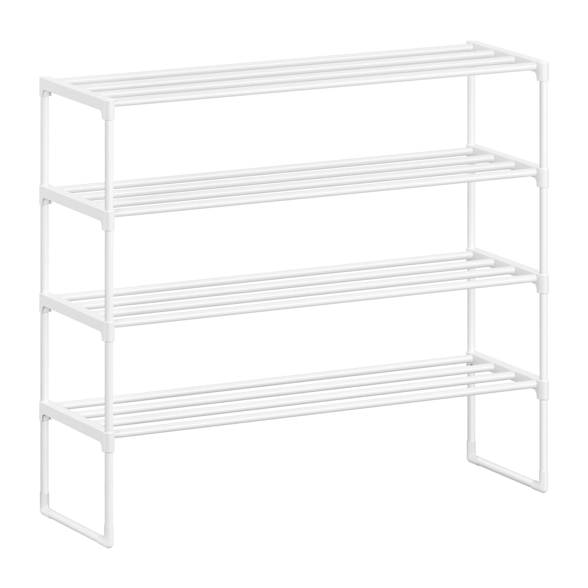 SONGMICS Schuhregal 4 Ebenen, Schuhständer Metall, Schuhaufbewahrung, Schuh-Organizer, aufrecht oder umgedreht, für 20-25 Paar Schuhe, stapelbar, Flur, 30 x 92 x 72 cm, perlweiß LSA014WK01