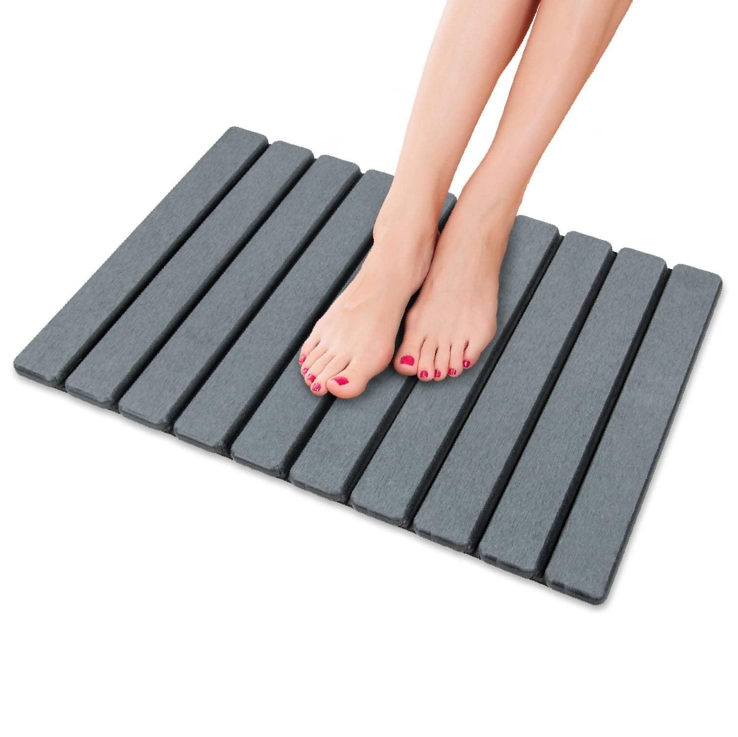 iHomara Alfombra de baño plegable, natural tierra de diatomeas antideslizante, rápido secado, super absorbente, 60x39 cm, alfombrilla de ducha para baño, casa y cocina