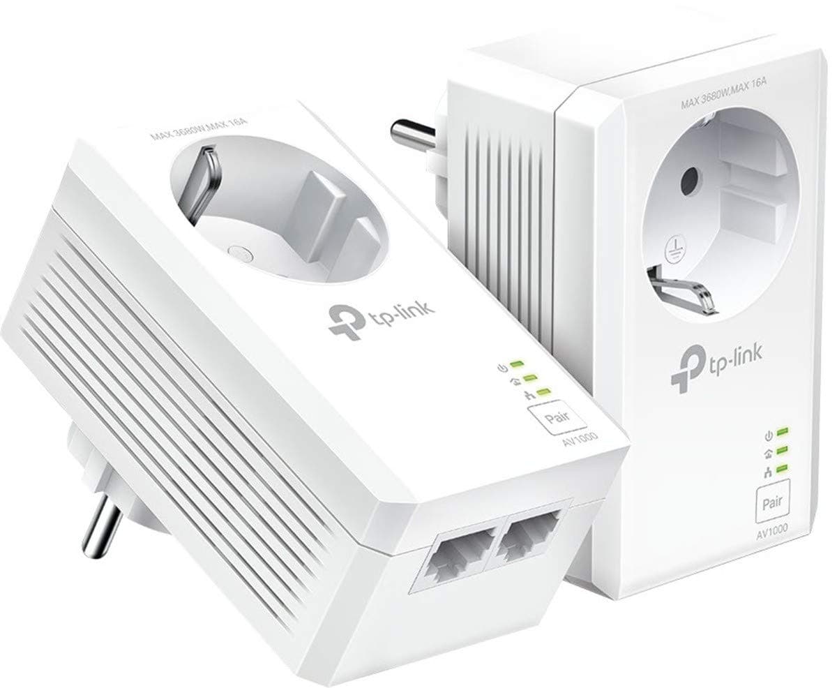 TP-Link TL-PA7027P Kit - Powerline AV1000 con Enchufe Integrado, 2 Puertos Gigabit, Home Plug AV, sin WiFi