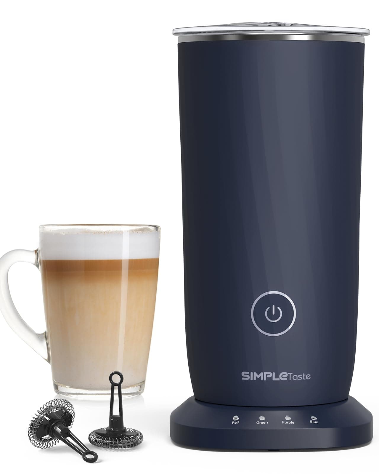 SIMPLETASTE Espumador de Leche Eléctrico 4 en 1, Espuma Caliente y Fría Automática, Calentador de Leche para Latte, Capuchino, Macchiato y Chocolate Caliente