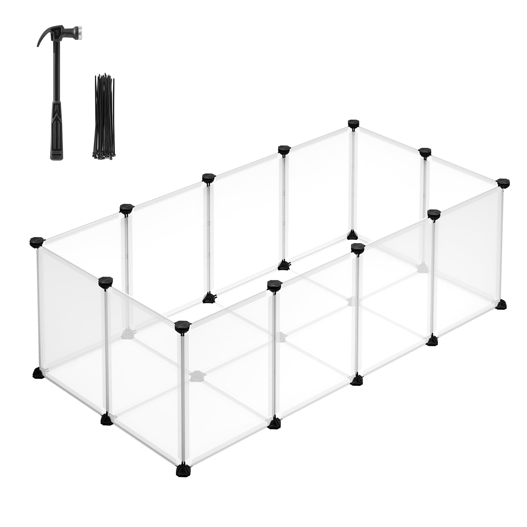 SONGMICS Freigehege mit Bodenplatten, Laufstall, Meerschweinchen Gehege, aus Kunststoff, Gehege für Hamster, Kaninchen, Igel, 125 x 63 x 42 cm, weiß LPC001W01