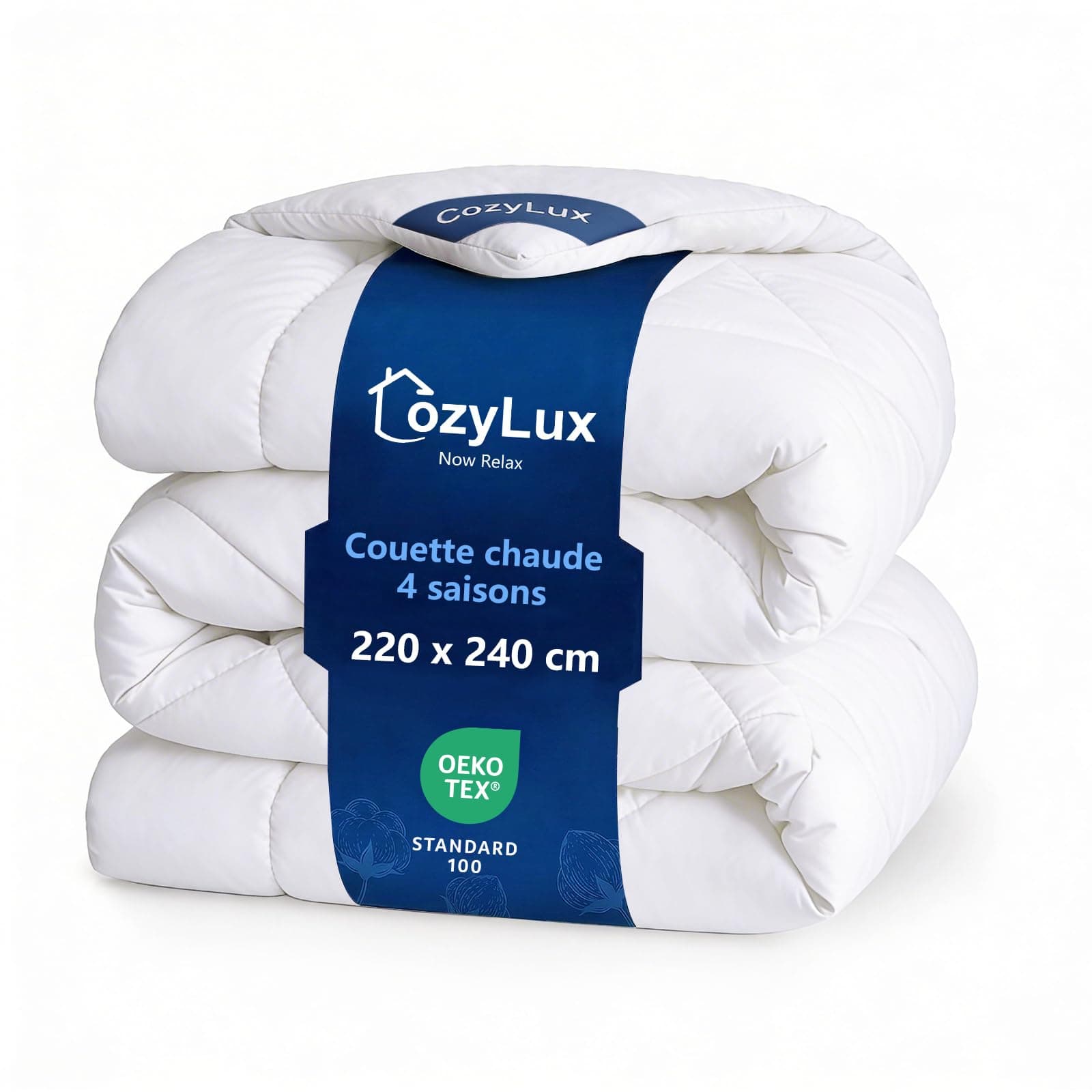 CozyLux Couette 220x240 tempérée pour Lit 2 Personnes, Édredon 300g/m² pour 4 Saisons, Avec 4 Boucles D’Angle, Couverture en Microfibre pour Hiver et Automne, Chaud, Lavable en Machine, 240x220, Blanc