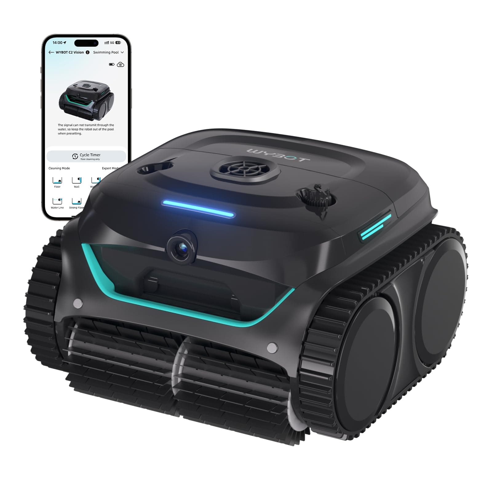 WYBOT (2025 Nuevo Modelo) C2 Vision-A inalámbrico para Robot de Piscina con cámara AI, 8 Modos, Fuerte succión, Doble Filtro, línea de flotación, batería Robot de Piscina, Pared y Suelo, Control de