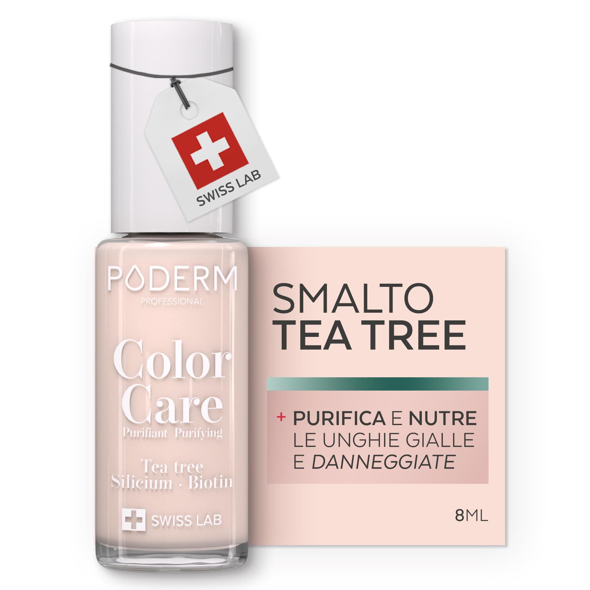 PODERM - MICOSI DELLE UNGHIE | Smalto colorato TEA TREE | Prevenzione e trattamento delle unghie gialle/danneggiate dalla MICOSI | TRATTAMENTO E COLORE | Mani/Piedi | Swiss Made