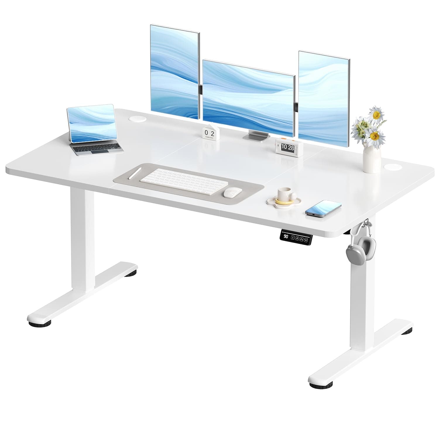 Devoko 140x60 cm Escritorio Regulable en Altura, Escritorio Elevable Eléctrico Telescópico Bidireccional, Escritorio de Oficinay Hogar, para Estudio en Casa con Tablero Ensamblado, Blanco
