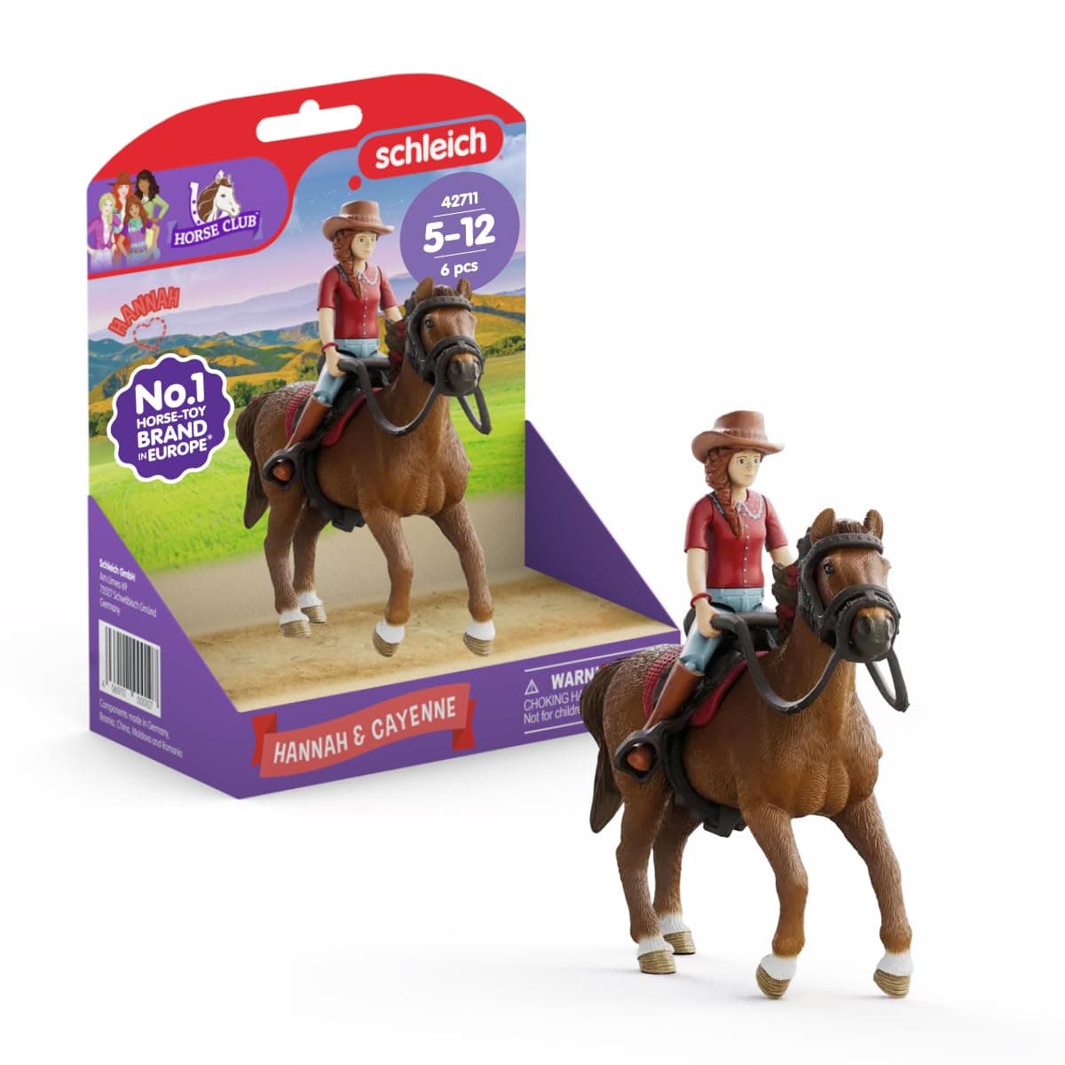 schleich HORSE CLUB | Hannah & Cayenne 42711 | bewegliche Mädchenfigur | mit Pferde Zubehör | tolles Geschenk für Mädchen und Jungen | Pferde Spielzeug ab 5 Jahren | 6-teiliges Spielset
