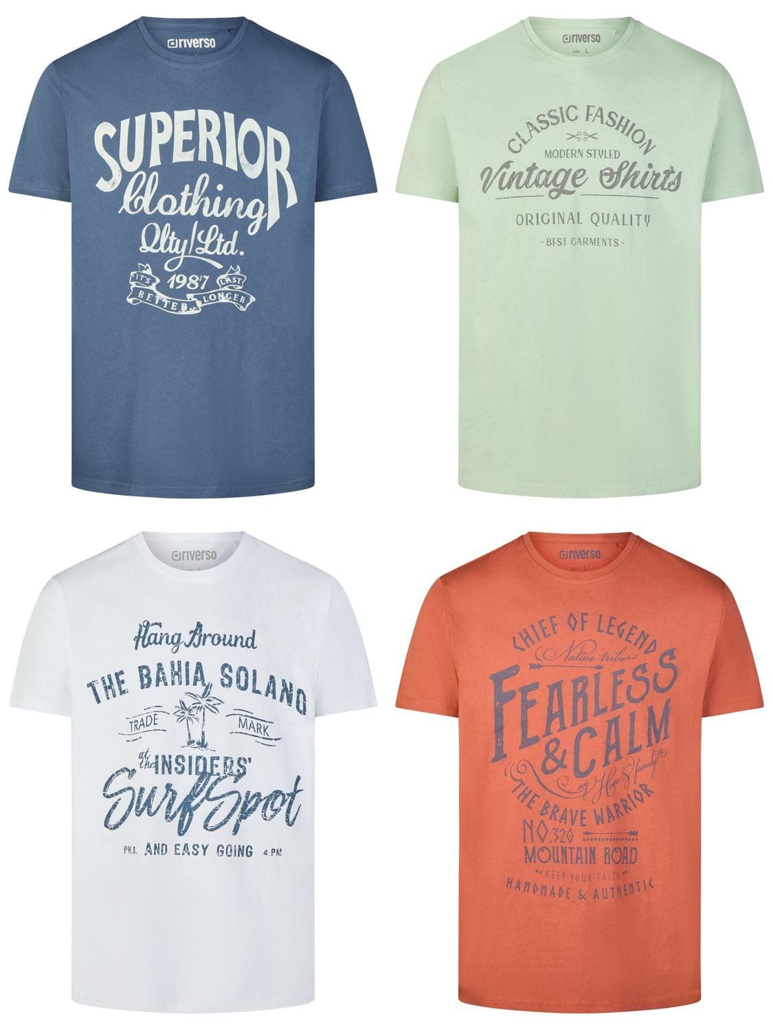 riverso - Maglietta da Uomo a Girocollo RIVLeon, Confezione da 4 Pezzi, Collo Tondo, a Maniche Corte, 100% Cotone, S M L XL 2XL 3XL 4XL 5XL
