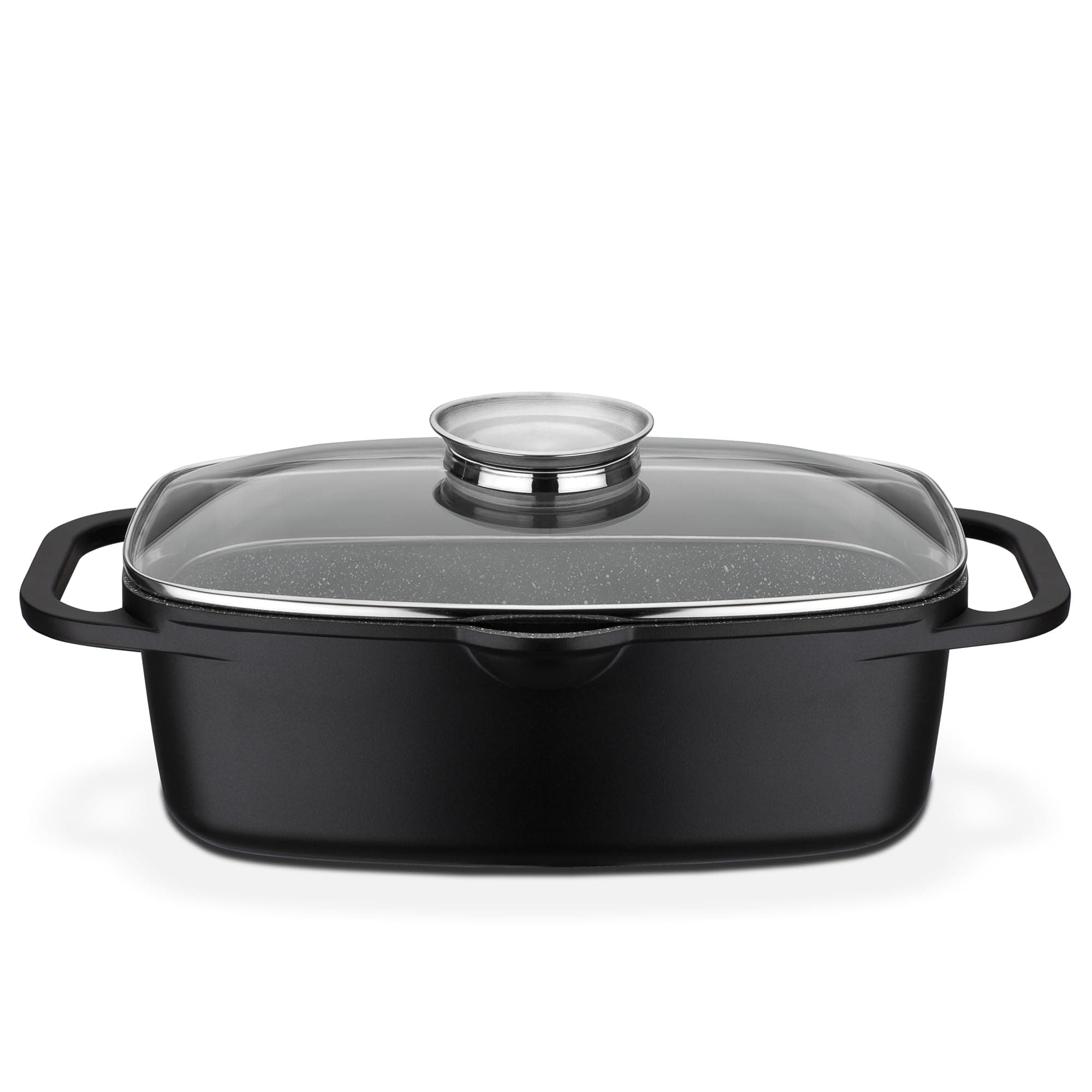 GSW Rôtissoire Universelle Gourmet Granit – rôtissoire avec couvercle, idéale pour mijoter, griller et rôtir, pour induction et four – Noir, Fonte d'aluminium, 6 litres