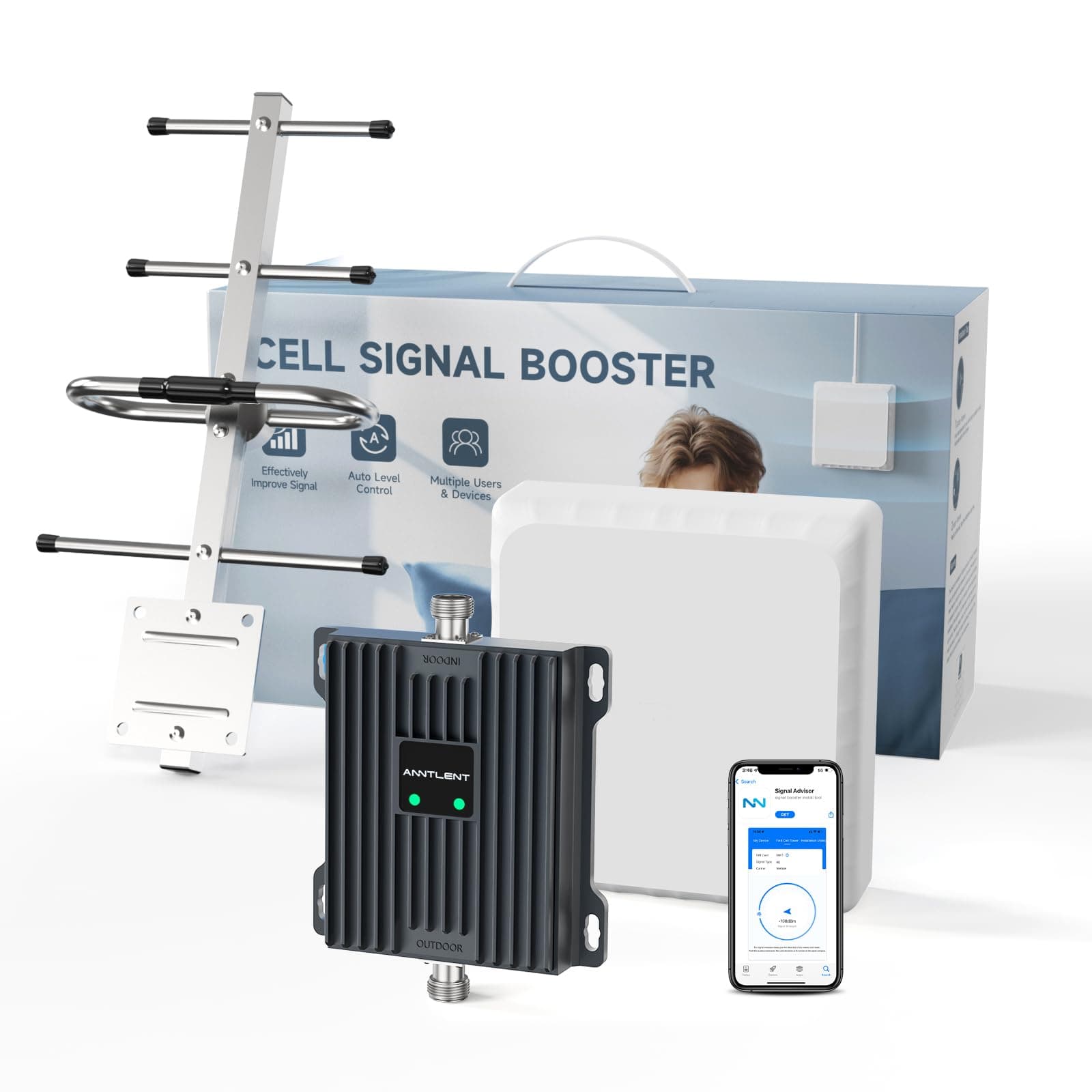 ANNTLENT Amplificador de Cobertura Movil en Banda 20/8 (800/900Mhz) 4G LTE 3G 2G gsm, Repetidor de Señal Celular Antena Compatible con Todos los Operadores, Repetidor para el Hogar Oficina Campo