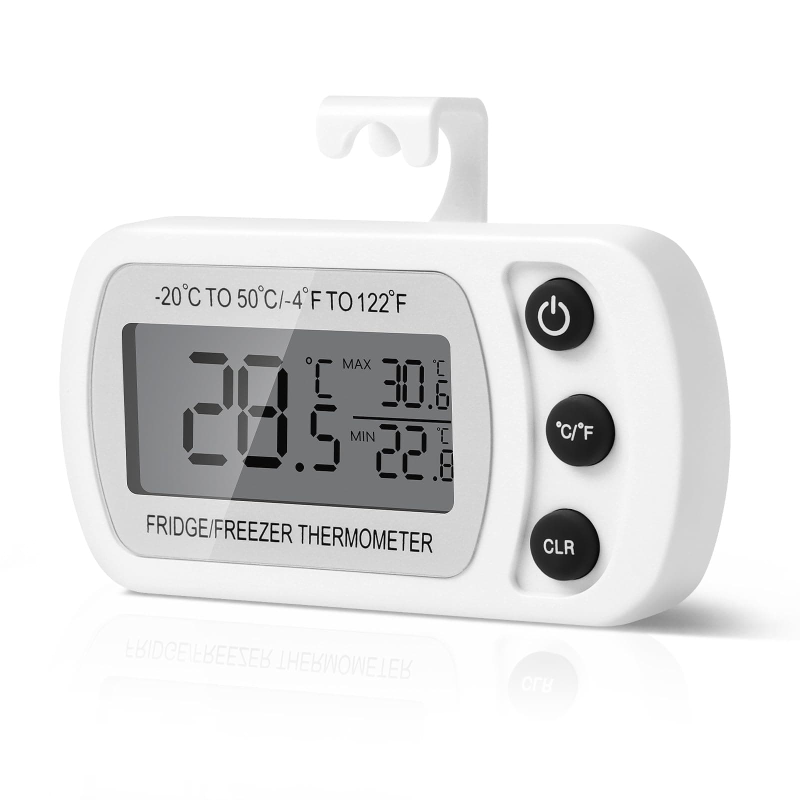 AiQlnu Termometro Digitale del Frigorifero Cucina, Magnetico Termometro Display LCD con Gancio, Conversione ℃ /℉, Ideale per Casa, Ristoranti, Caffè (Bianco)