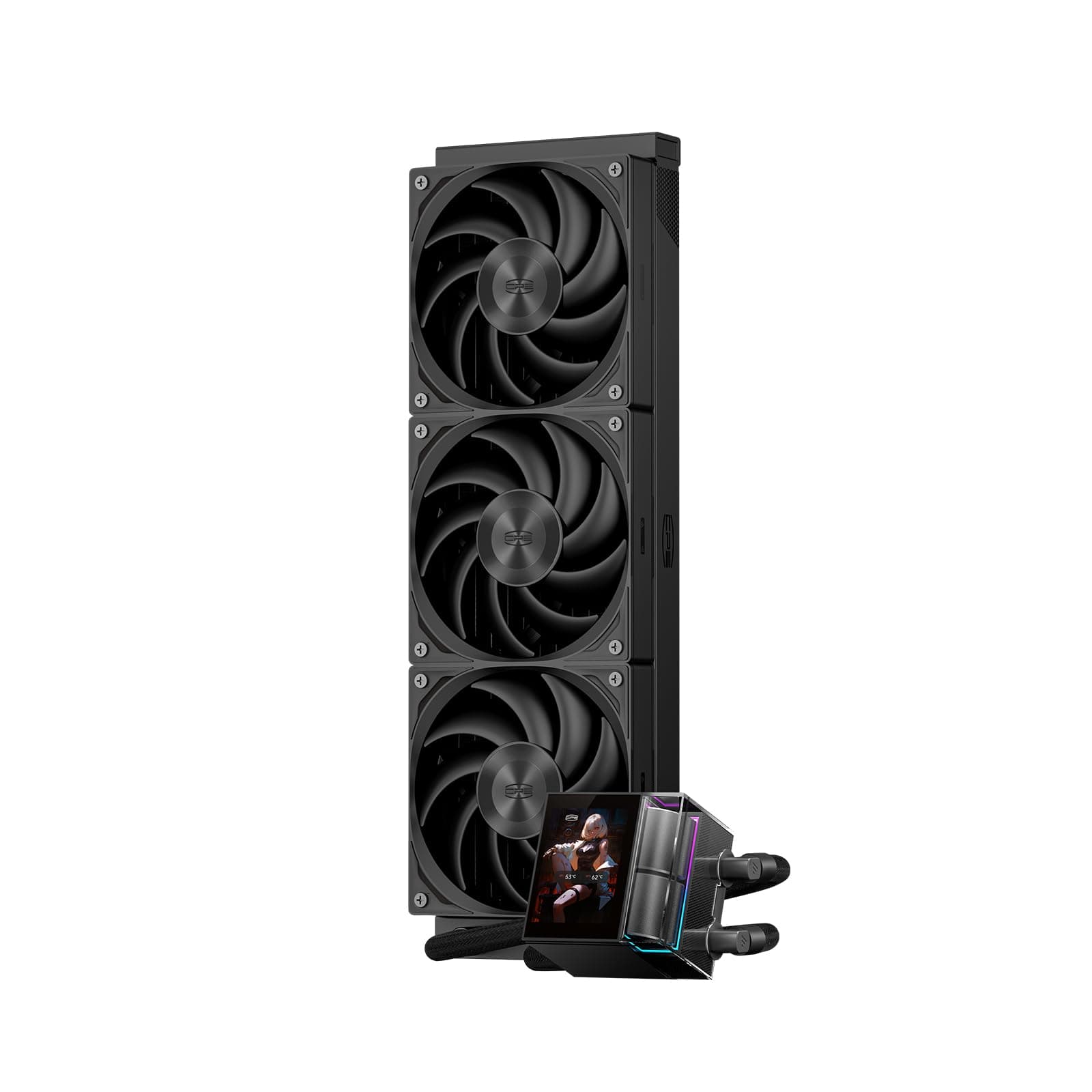 PCCOOLER AIO Enfriador líquido para CPU, pantalla LCD IPS de 2,4 pulgadas, enfriador líquido de 360 mm compatible con AM4, AM5, Intel LGA 1700/1851/115X CPS (DS360 Display BK)