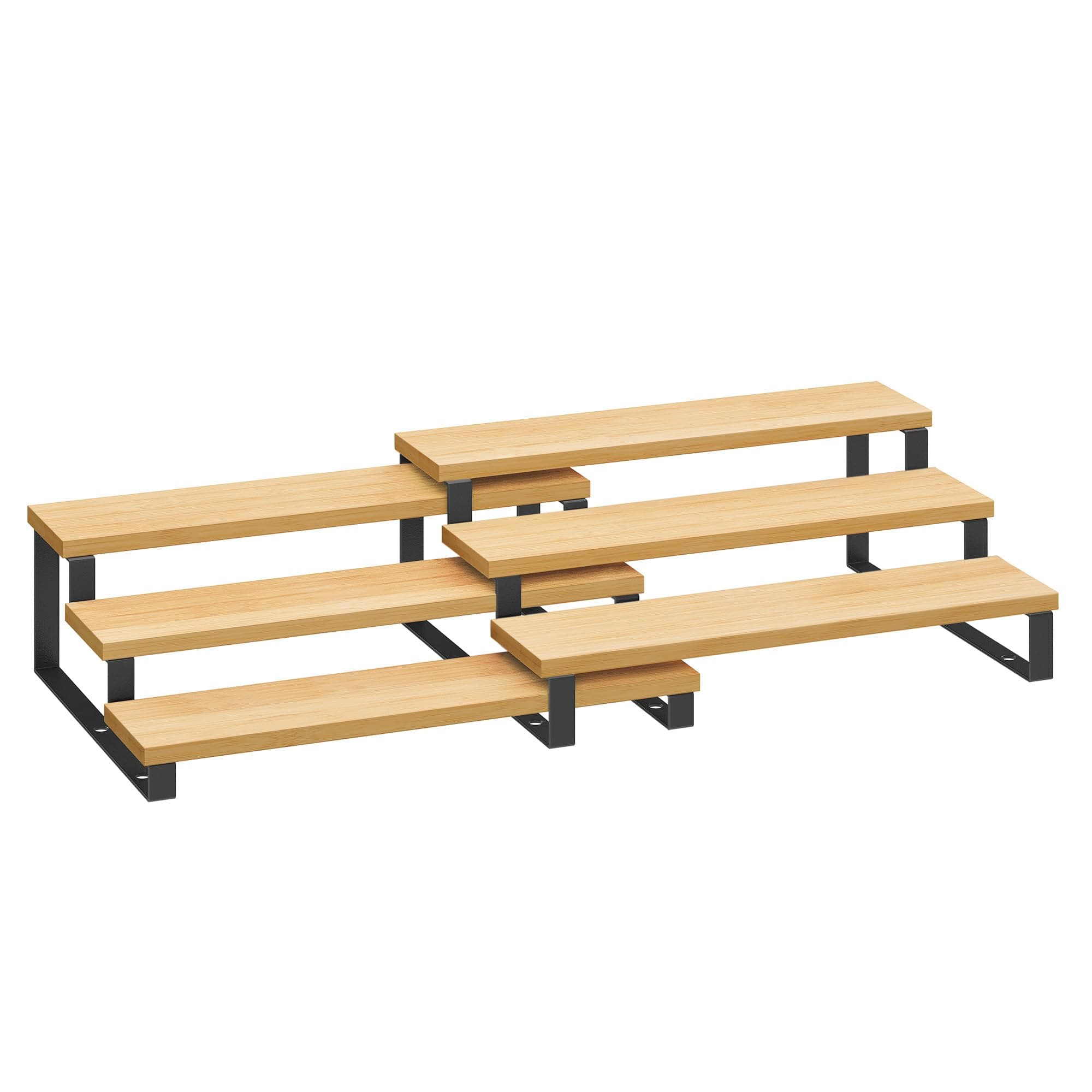SONGMICS Gewürzregale, Küchenregale stehend, Küchen-Organizer, 2er Set, Holzwerkstoff, je 3 Ablagen, ausziehbar, stapelbar, für Speisekammer, Arbeitsplatte, naturbeige-tintenschwarz KCS016N01