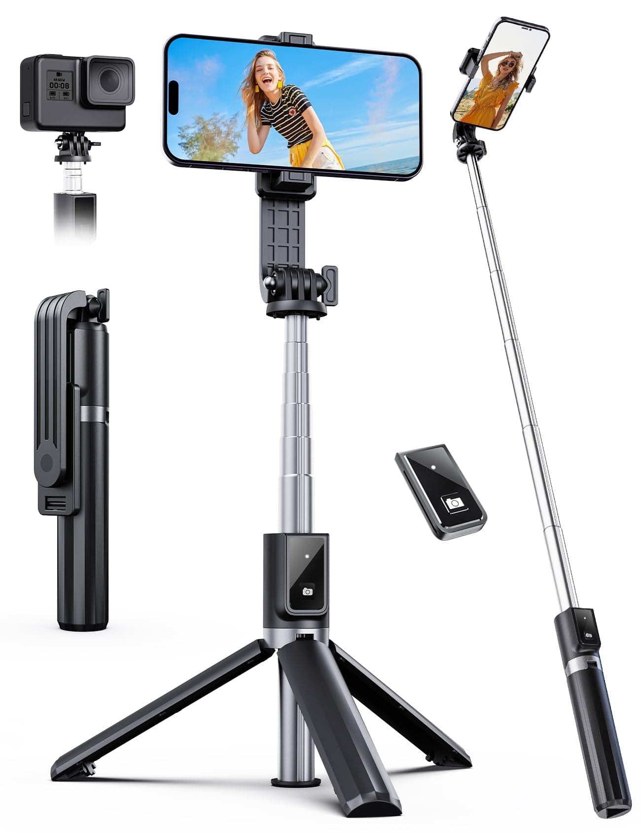 ANXRE Palo Selfie con Control Remoto,Giratorio de 360° Trípode para Movil Rripe, 106cm Telemovel Palo Selfie Tripode Compatible con iPhone Samsung Android Smartphone