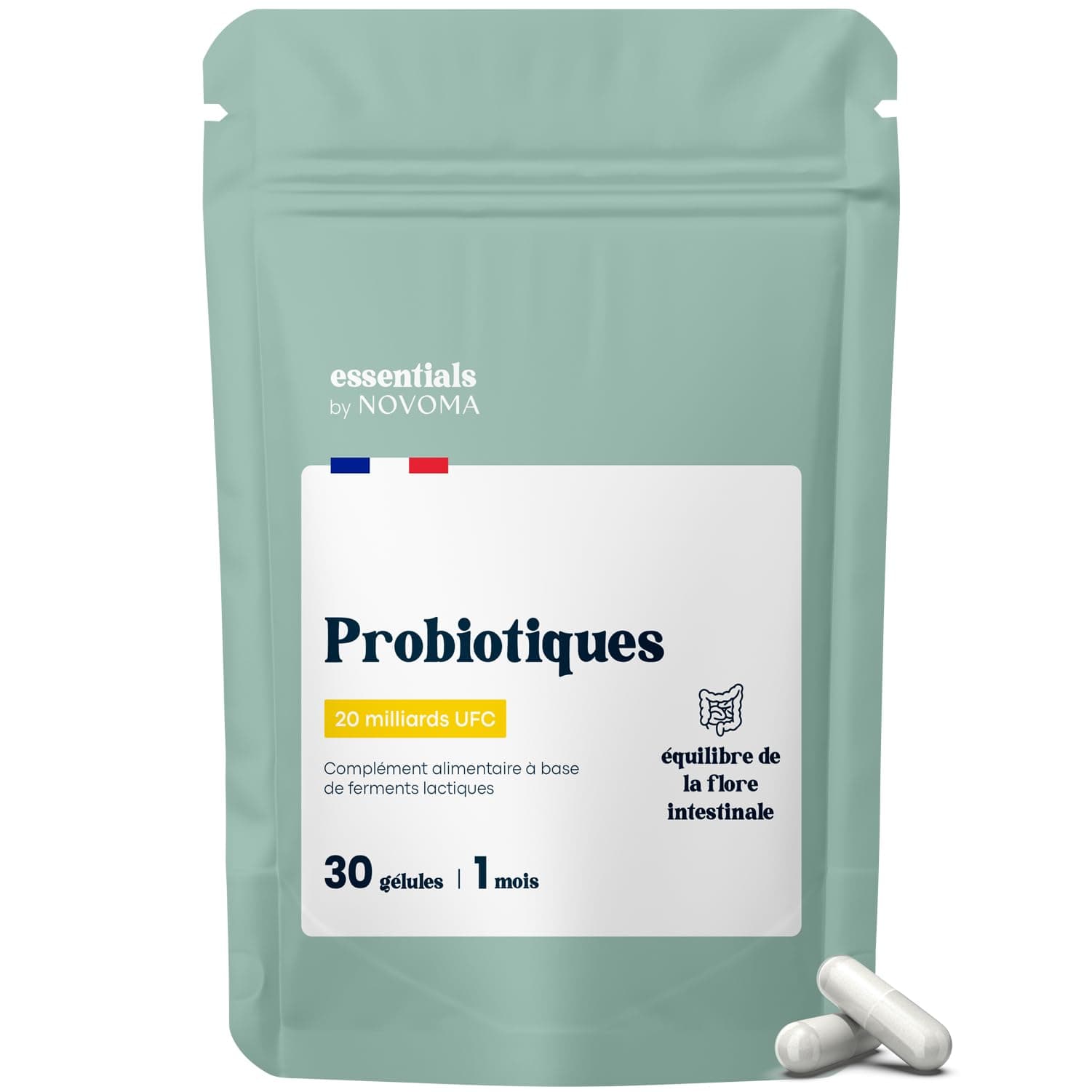 Probiotique Flore Intestinale, 20 Milliards UFC/Jour, Probiotiques Lactobacillus Gasseri + Rhamnosus + Bifidobacterium, Équilibre du Microbiote, 30 Gélules Vegan, Fabriqué en France