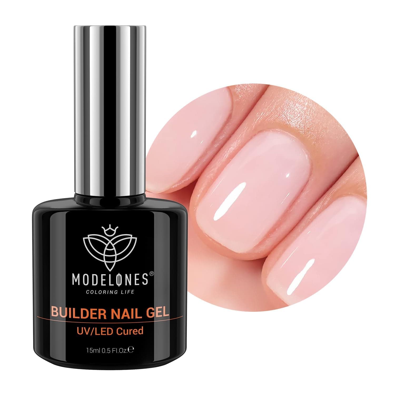modelones Aufbaugel für Gelnägel - Milky Rose Builder Gel 8 in One - UVGel zur Nagelverlängerung und Modellage und Strengthener Extension Gel Base -15ML