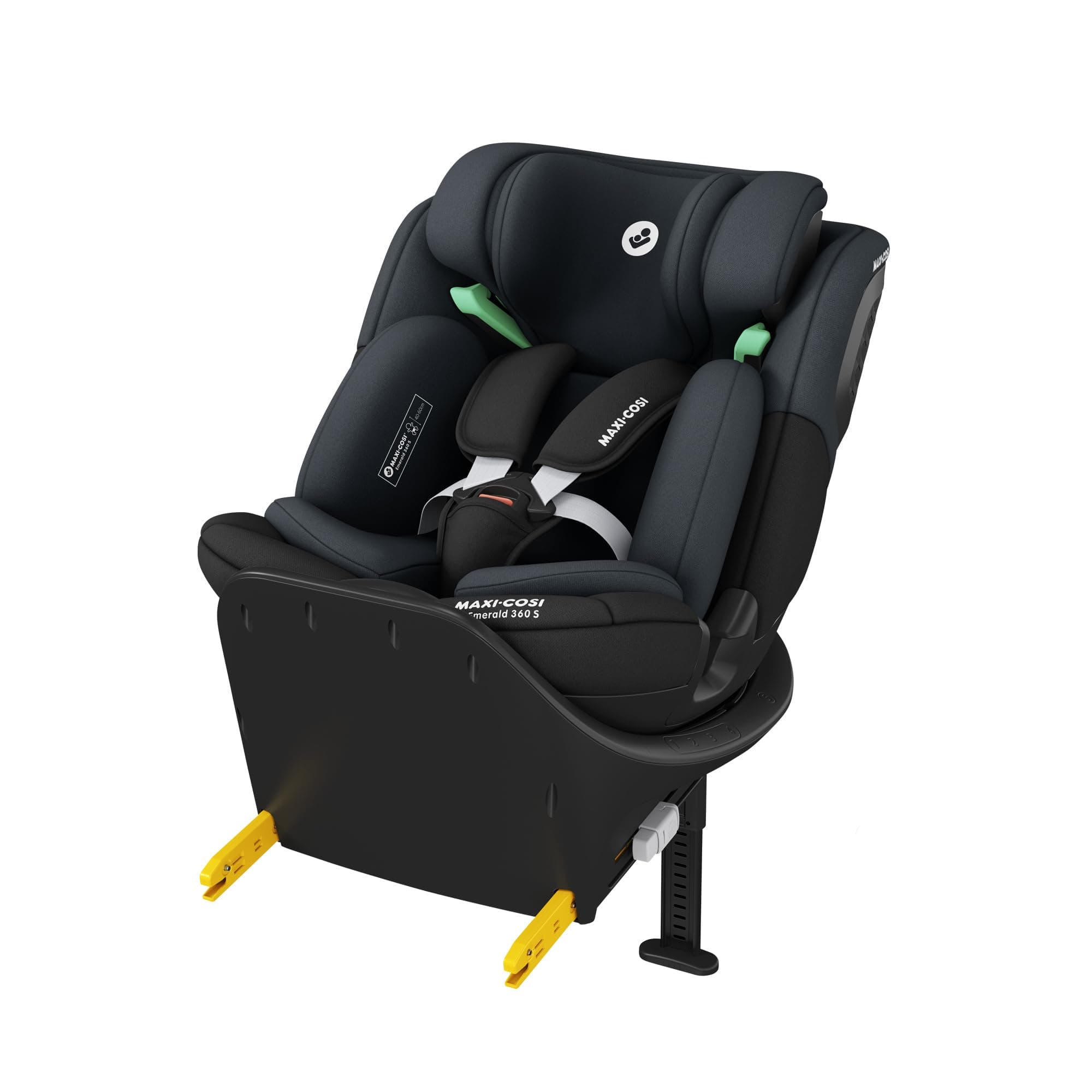 Maxi-Cosi Emerald 360 S i-Size, Seggiolino auto girevole 360, 0-12 anni (40-150 cm), Seggiolino auto neonato, 4 posizioni reclinate, Protezione dagli impatti laterali G-CELL, Tonal Black