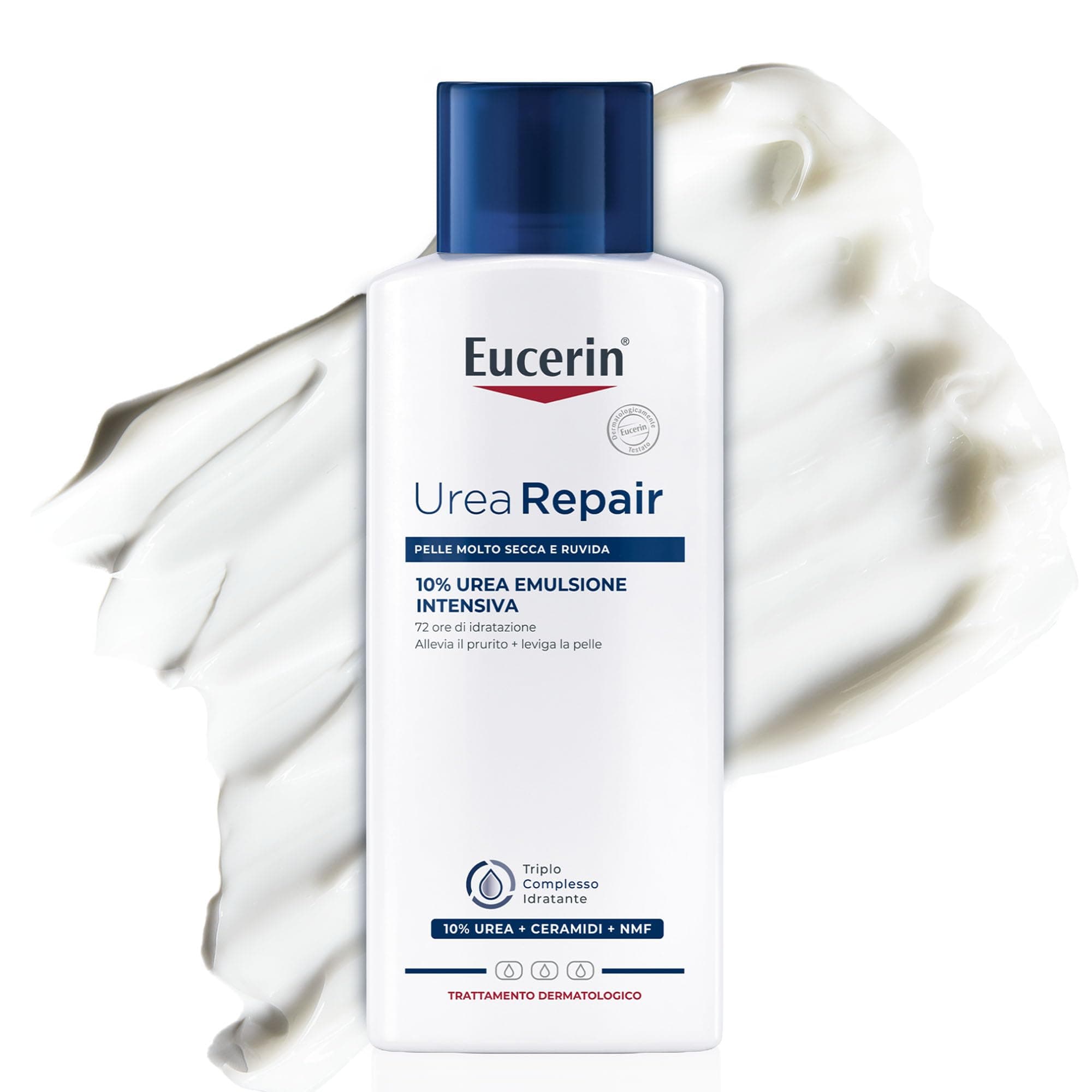 Eucerin Urea Repair Emulsione Intensiva 10% 400 ml, Crema idratante corpo per 72 ore, Crema Urea al 10% e Ceramidi per un sollievo immediato della pelle secca, molto secca e ruvida