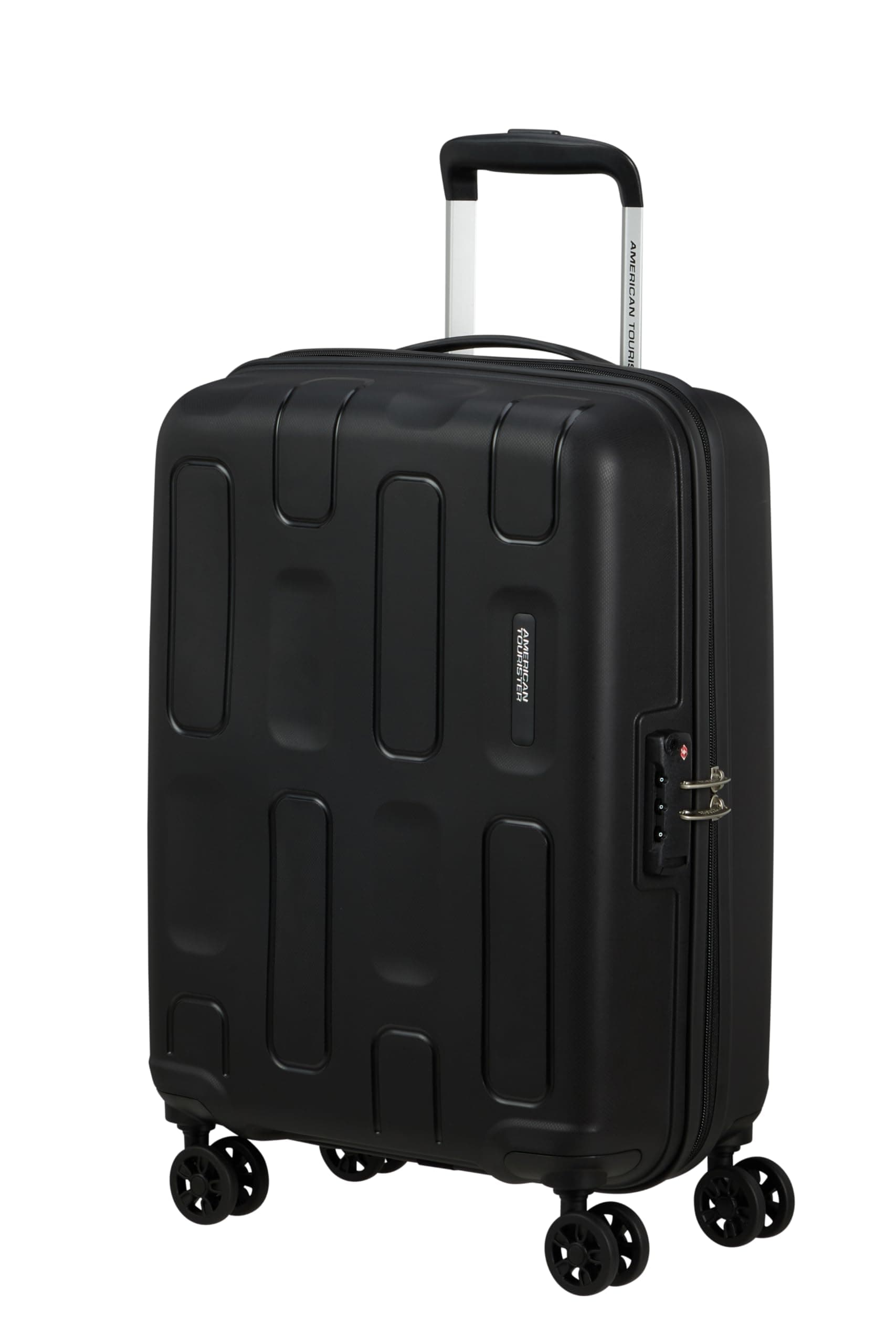 American Tourister Ellipso - Valigia a mano 55x40x20cm - Trolley da cabina rigido per la maggior parte delle compagnie aeree tra cui Ryanair ed easyJet - 4 ruote, lucchetto TSA, leggero - 32 L - nero