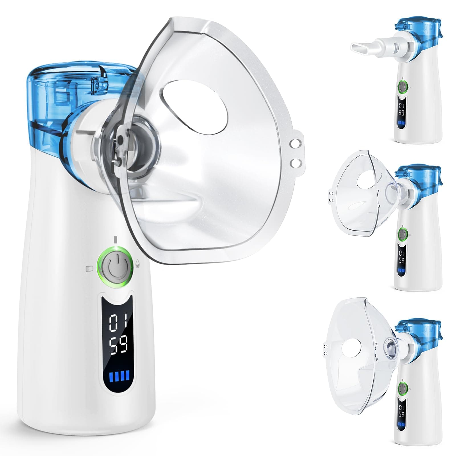 Bntath Nebulisateur Silent, Nebulisateur USB-C Rechargeable Pour Adultes et Enfants, Avec Affichage Numérique, Nebulisateur à Ultrasons Avec 2 Masques et un Embout Buccal–Gris