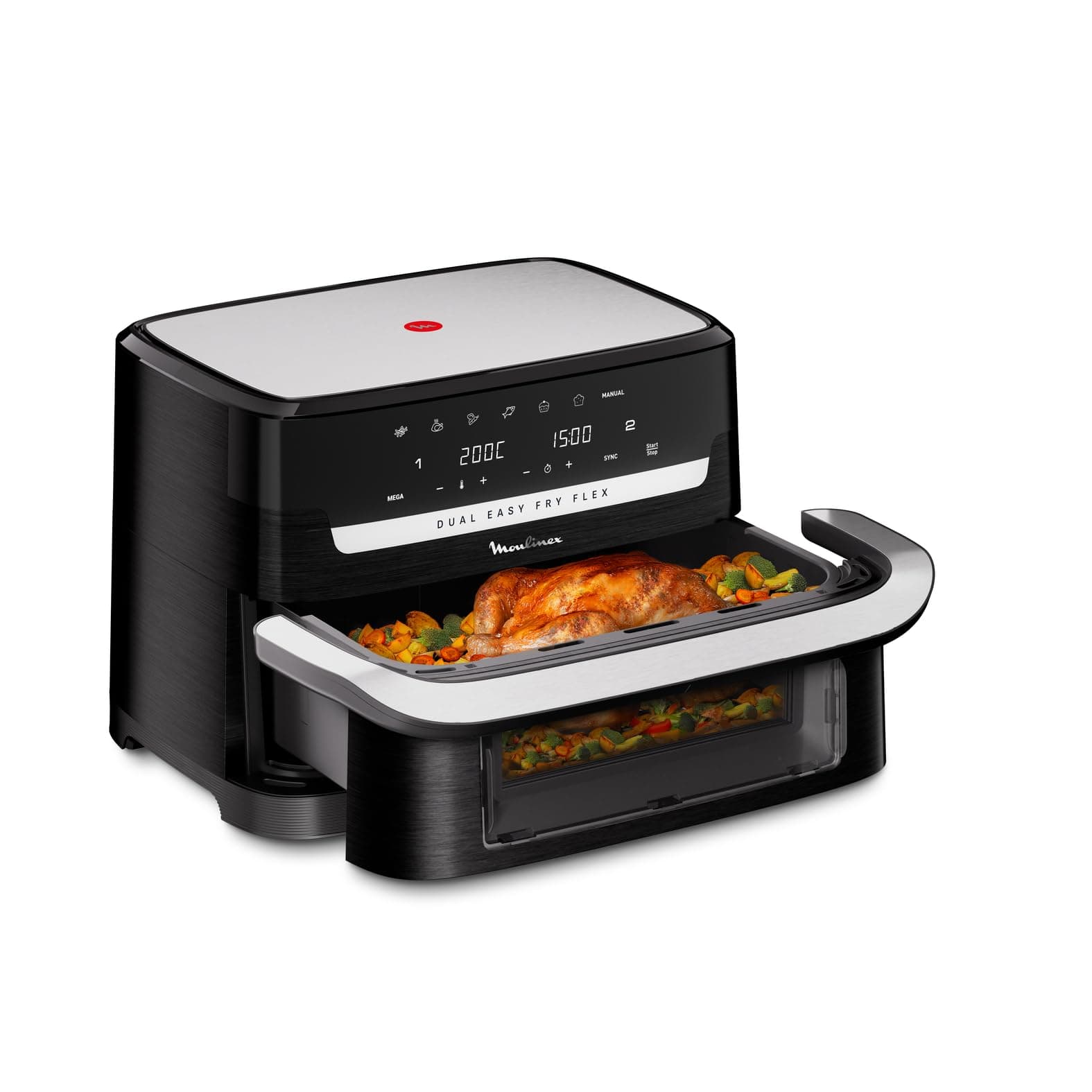 Moulinex Dual Easy Fry Flex – Freidora sin aceite con separador FlexCook, 9 L de capacidad para hasta 8 personas, 7 programas preestablecidos, color negro, EZ9228F0