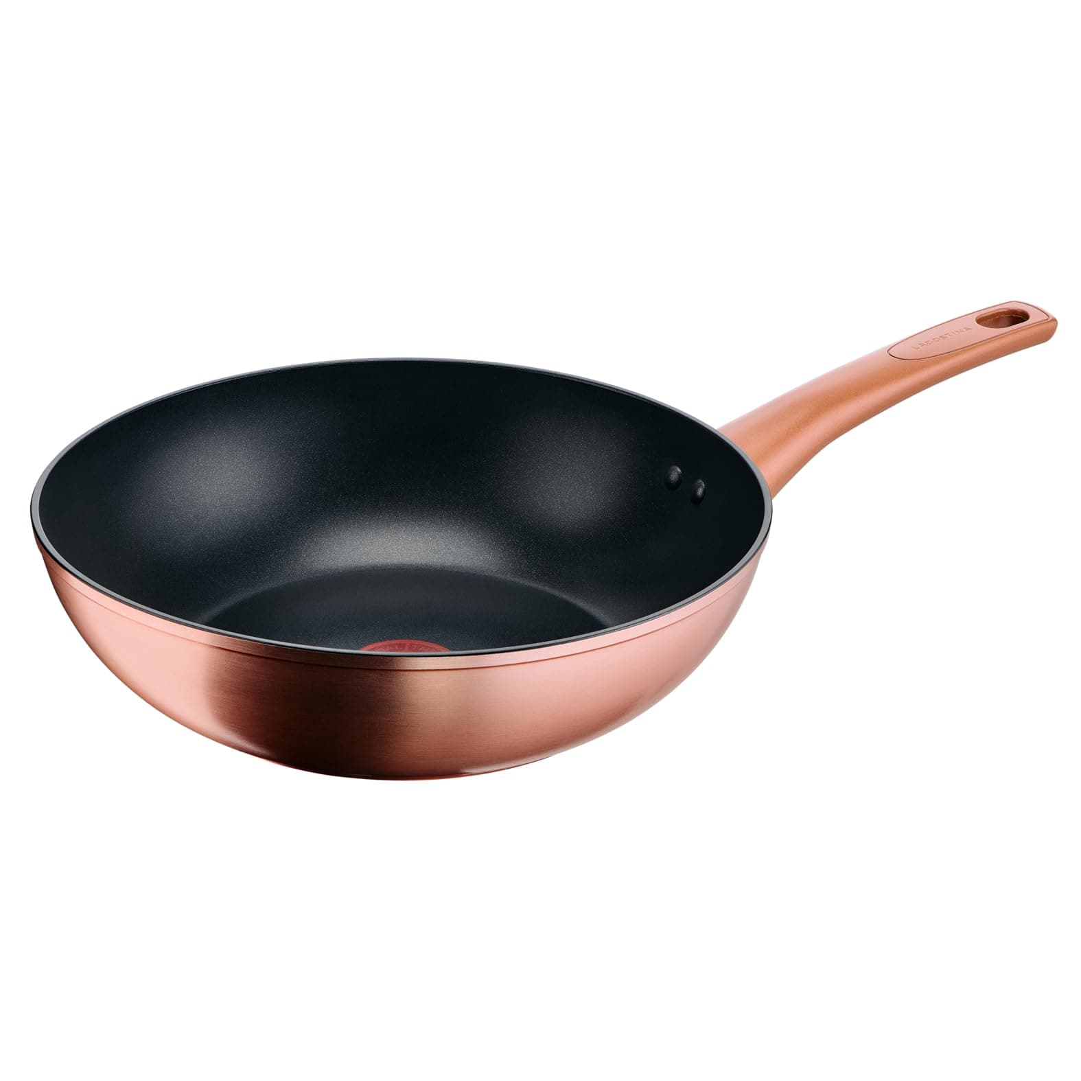 Lagostina Rosé, Wok Antiaderente Ø 28 cm, Rivestimento Titanium, Indicatore di Calore Thermo-Signal, Manico Rivettato, Compatibile con Induzione, Colore Oro Rosa