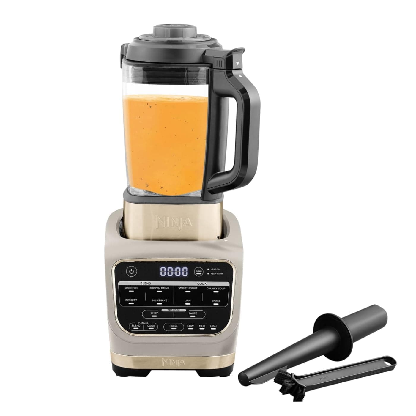 Ninja Foodi Mixeur & Soupe, 10 Programmes Auto-iQ, Verre 1.7L, Mixeur Chaud et Froid, Elément Chauffant Intégré, Programme de Nettoyage et Brosse, 1000W, Stone/or HB150EUSTGD