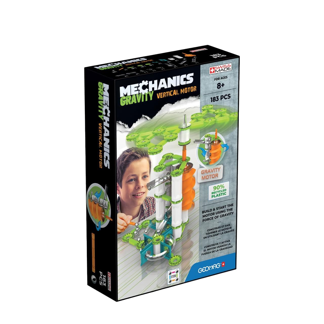 Geomag - Mechanics Gravity Vertical Motor - Juego Educativo y Creativo para Niños - Bloques de Construcción Magnéticos, Motores Verticales con Bloques Magnéticos - Juego de 183 Piezas