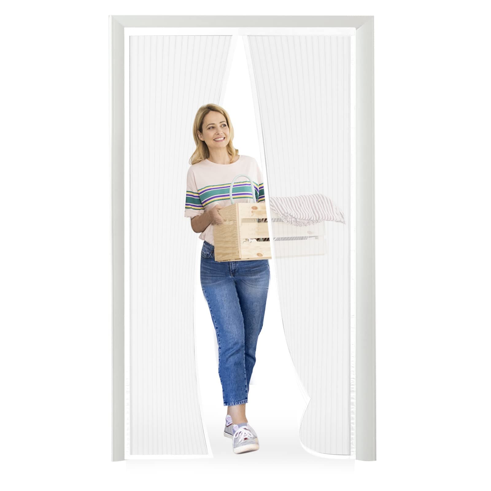 Moustiquaire porte Magnétique Moustiquaire sur Mesure de Porte,Rideau de Porte Antimoustique, pour Couloirs, Portes, Patio.Facile à installer le joint d'étanchéité, Blanc, 180 x 220 cm