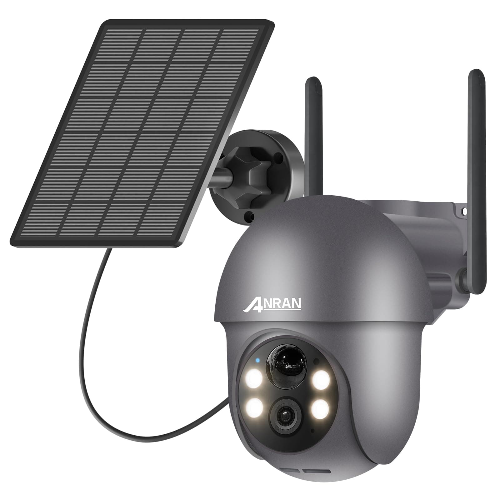 ANRAN 2K Cámara Vigilancia WiFi Exterior Solar, Detección de Movimiento PIR, Visión Nocturna a Color, Audio Bidireccional, Cámara 360 Exterior, Alarma de Luz y Sonido, Compatible con Alexa, Q01 Gris