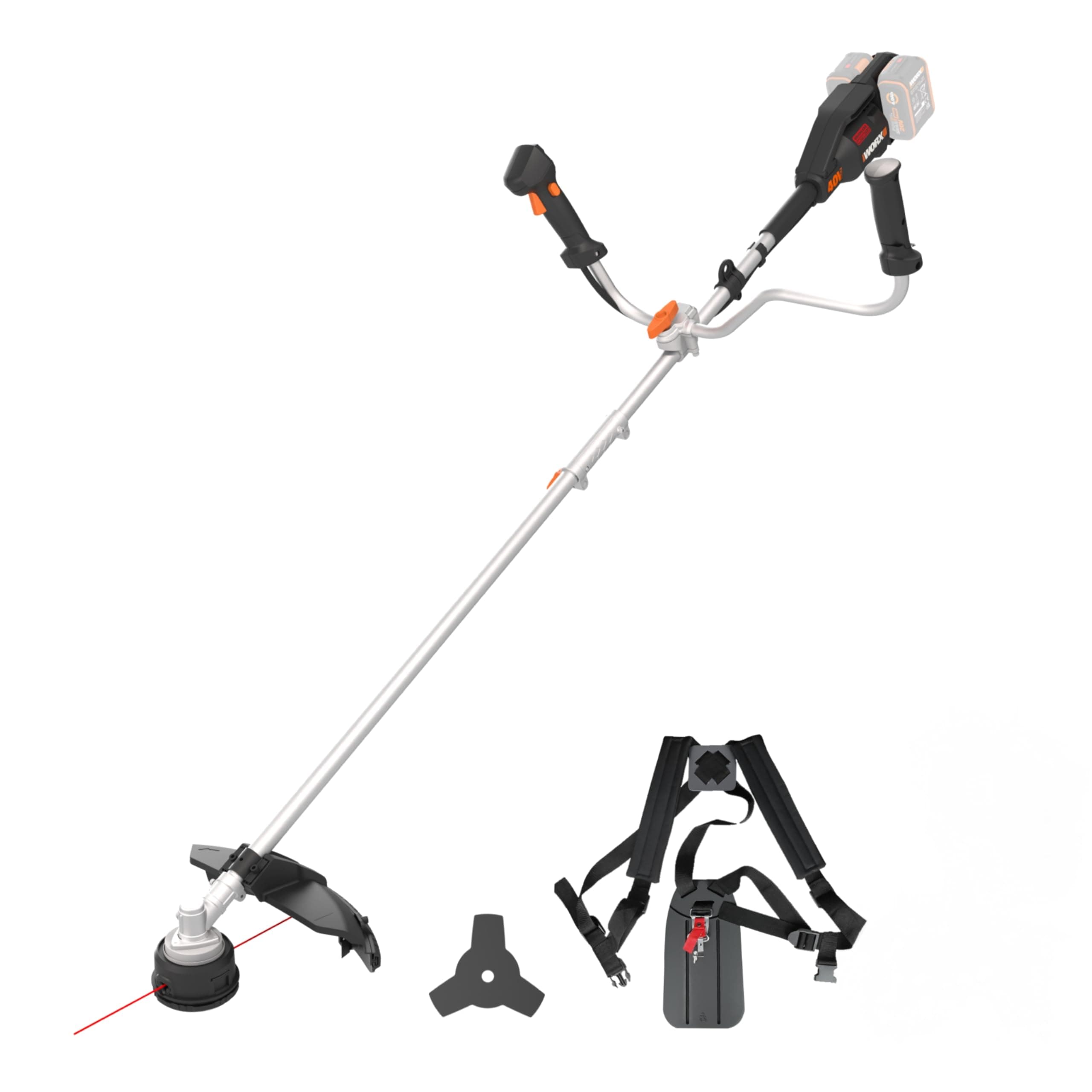 WORX Débroussailleuse sans Fil 40V WG084E.9, Lame de 25,5 cm, Fil de Coupe 38cm, Poignée Guidon, Moteur Brushless, Capot de Protection, Compacte et légère, livrée sans Batterie ni Chargeur