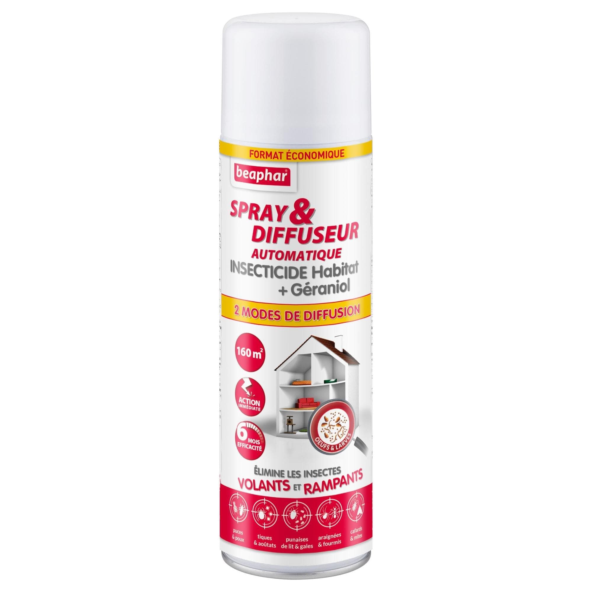 BEAPHAR – Spray & Diffuseur automatique insecticide habitat – Tue les insectes volants, rampants, les œufs et larves – Permet de traiter 160 m² – Action longue durée jusqu'à 6 mois – Flacon 500 ml