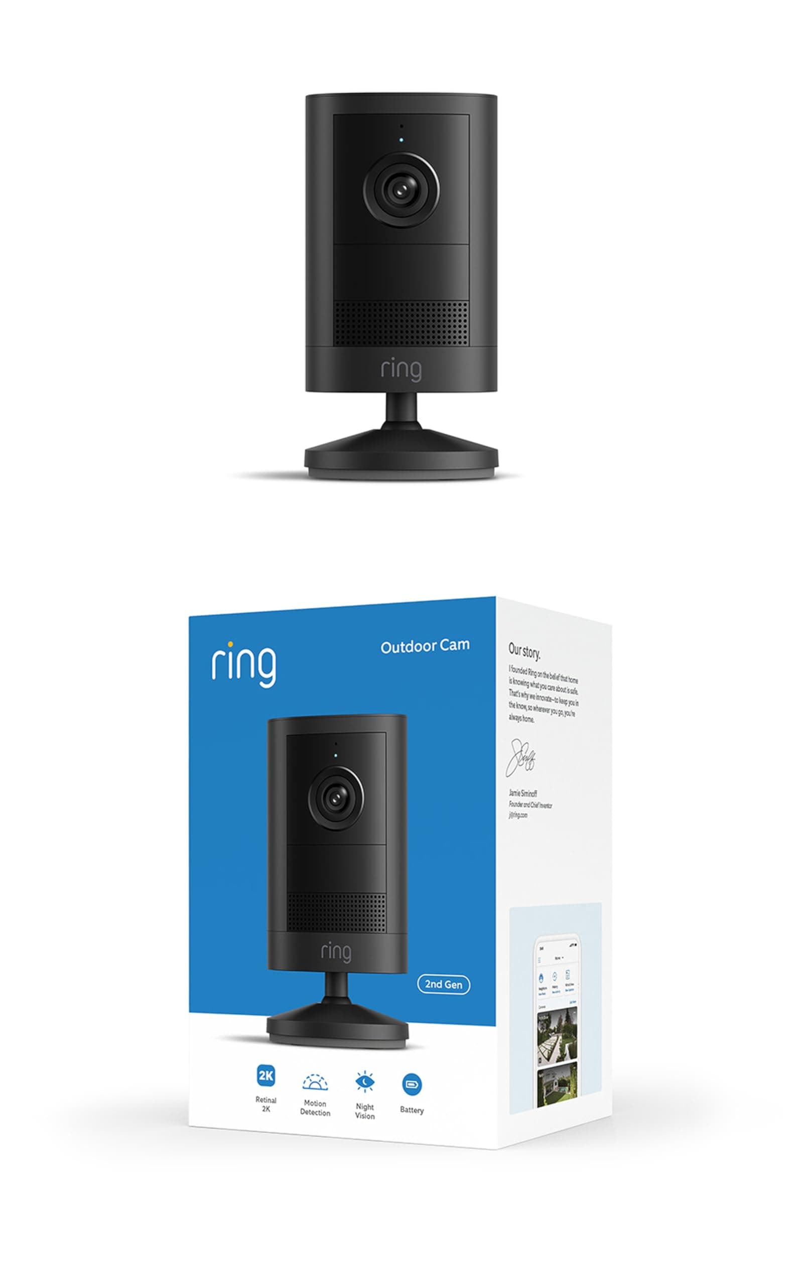 Ring Outdoor Camera 2K, Außenkamera, Akku (neueste Gen.), Einfache Installation, Weitwinkel-Video in Retinal 2K, optimierter, bis zu 6-facher Zoom und Nachtsicht, Schwarz